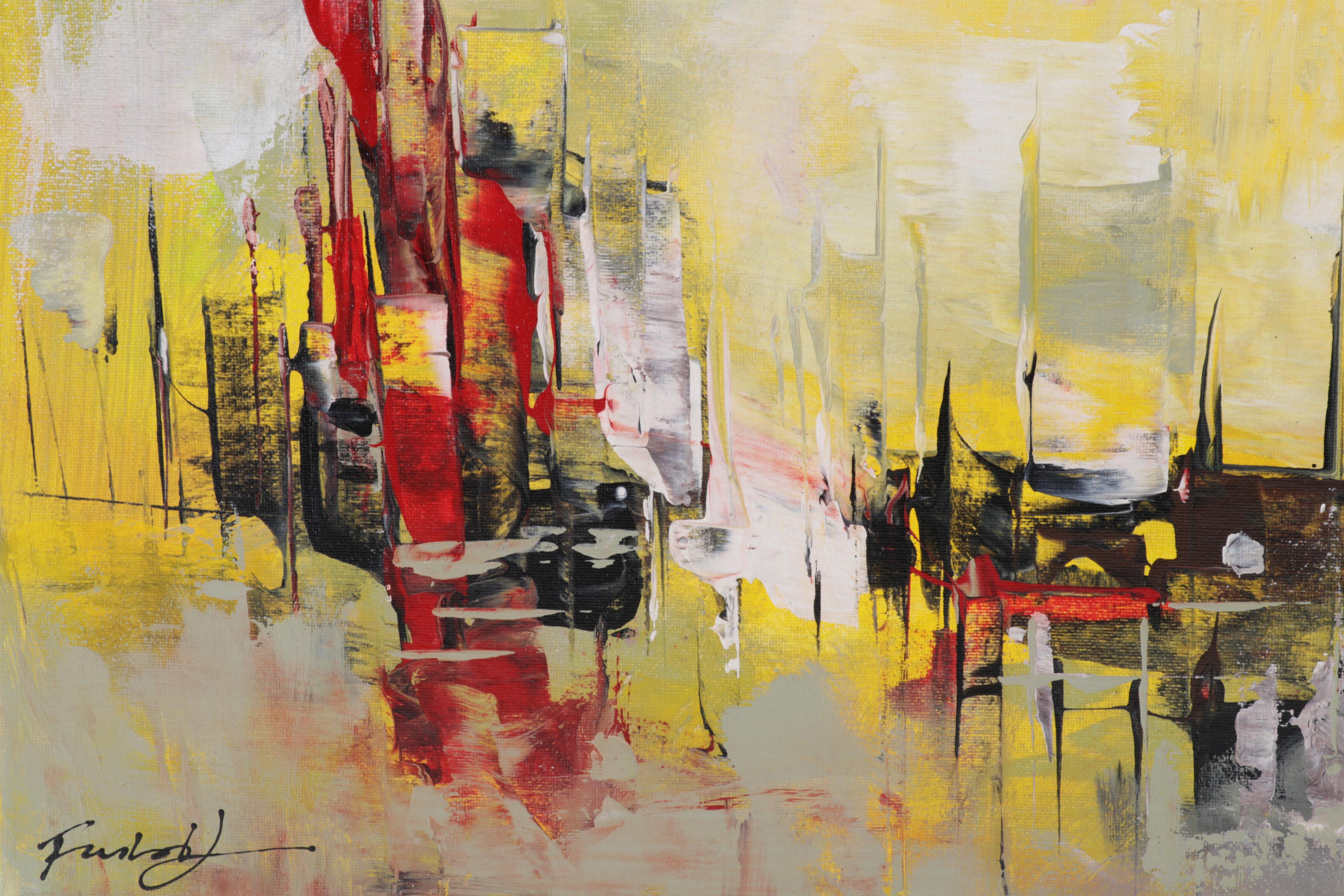 Farshad Lanjani Abstract Cityscape Acrylic Painting, 21st Century