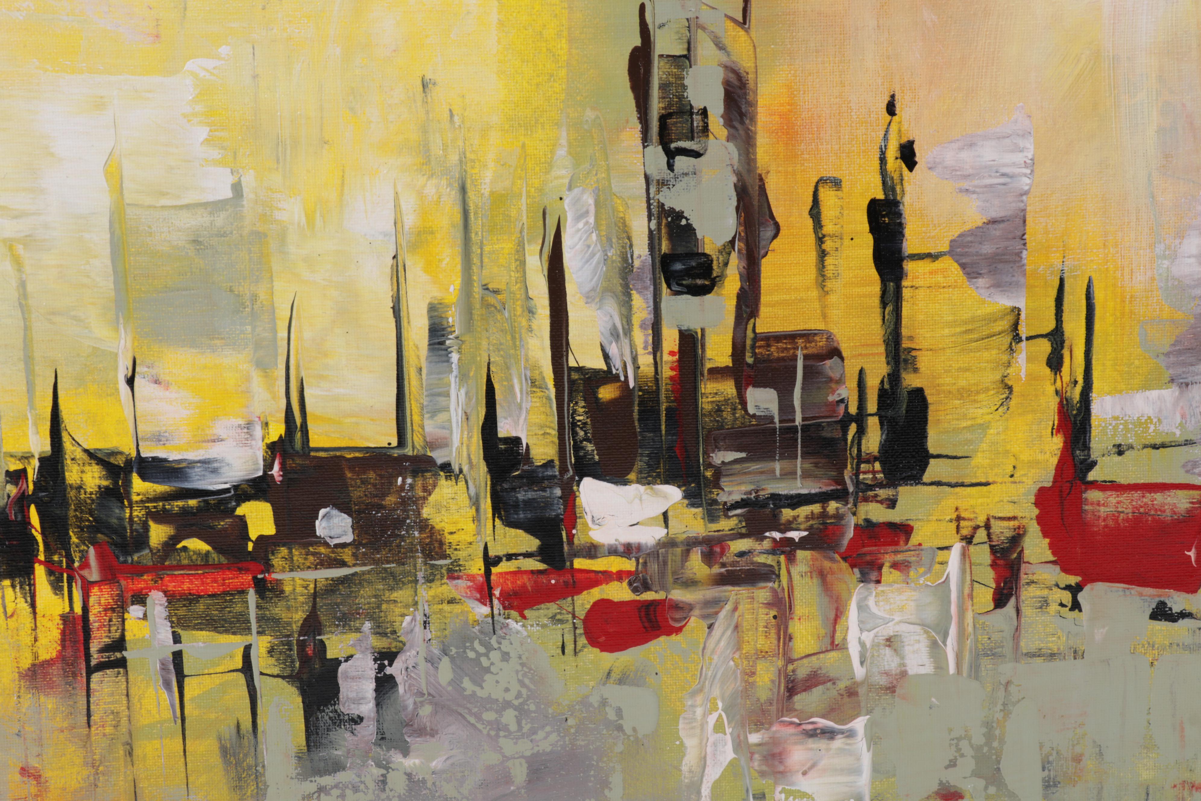 Farshad Lanjani Abstract Cityscape Acrylic Painting, 21st Century