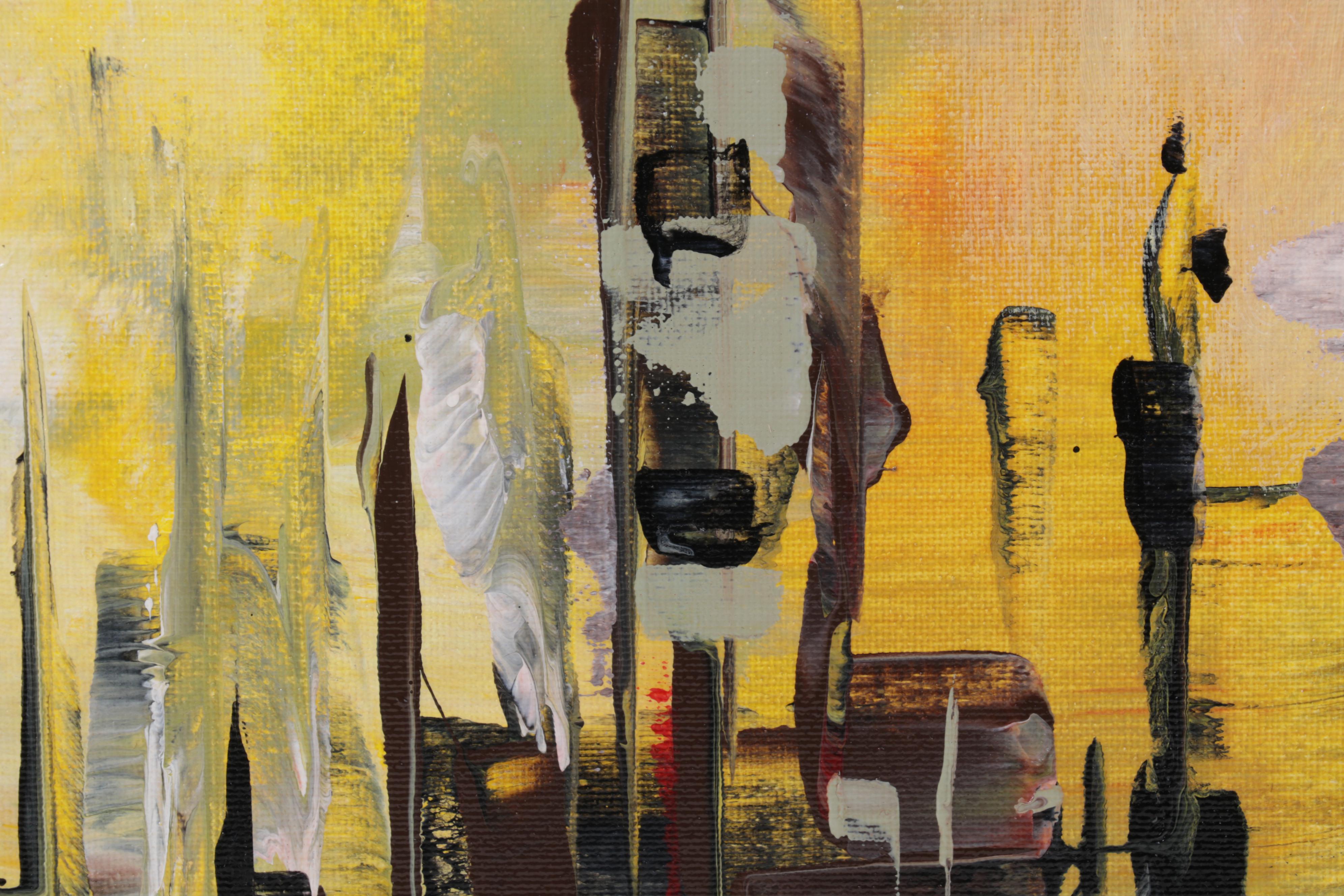 Farshad Lanjani Abstract Cityscape Acrylic Painting, 21st Century