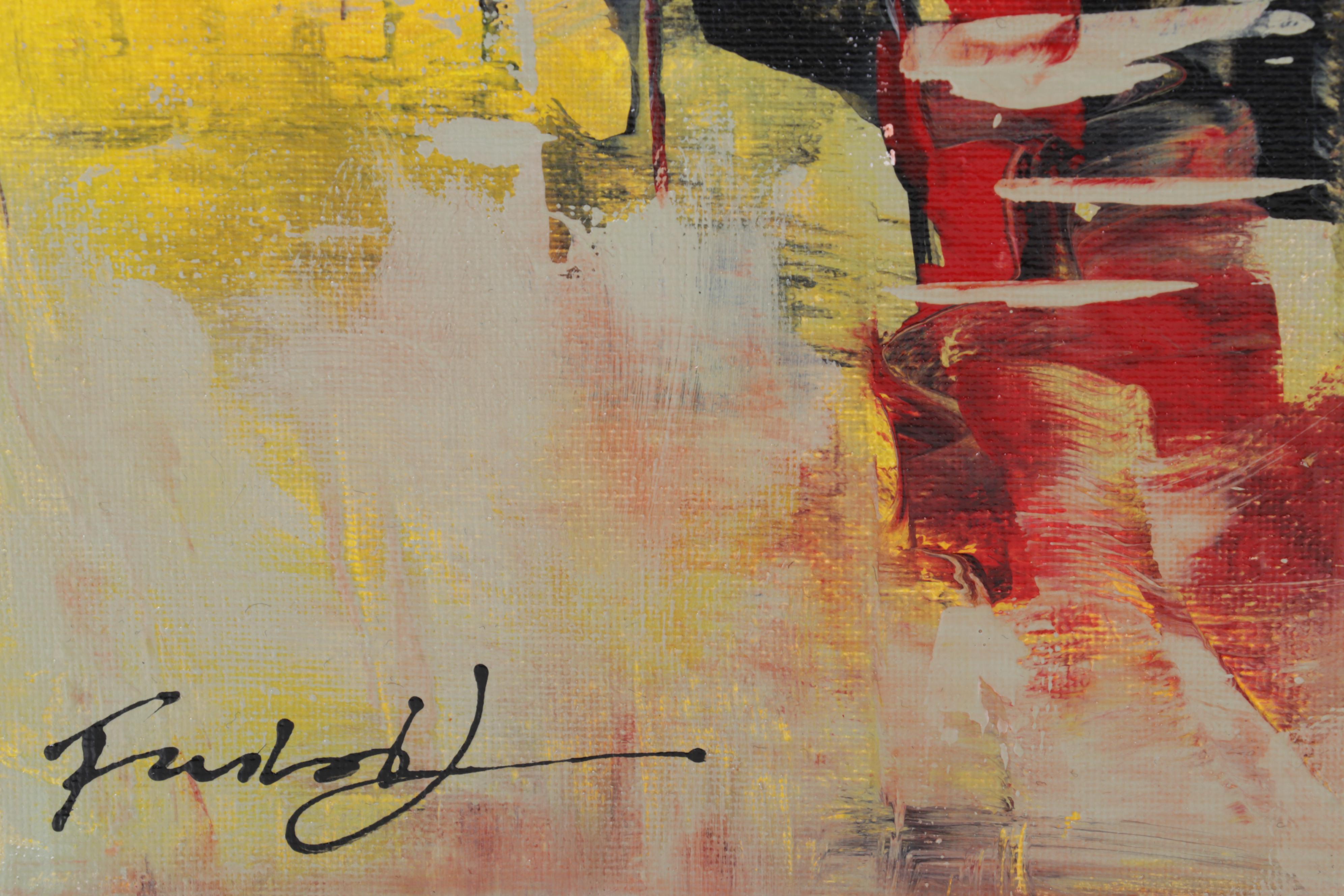 Farshad Lanjani Abstract Cityscape Acrylic Painting, 21st Century