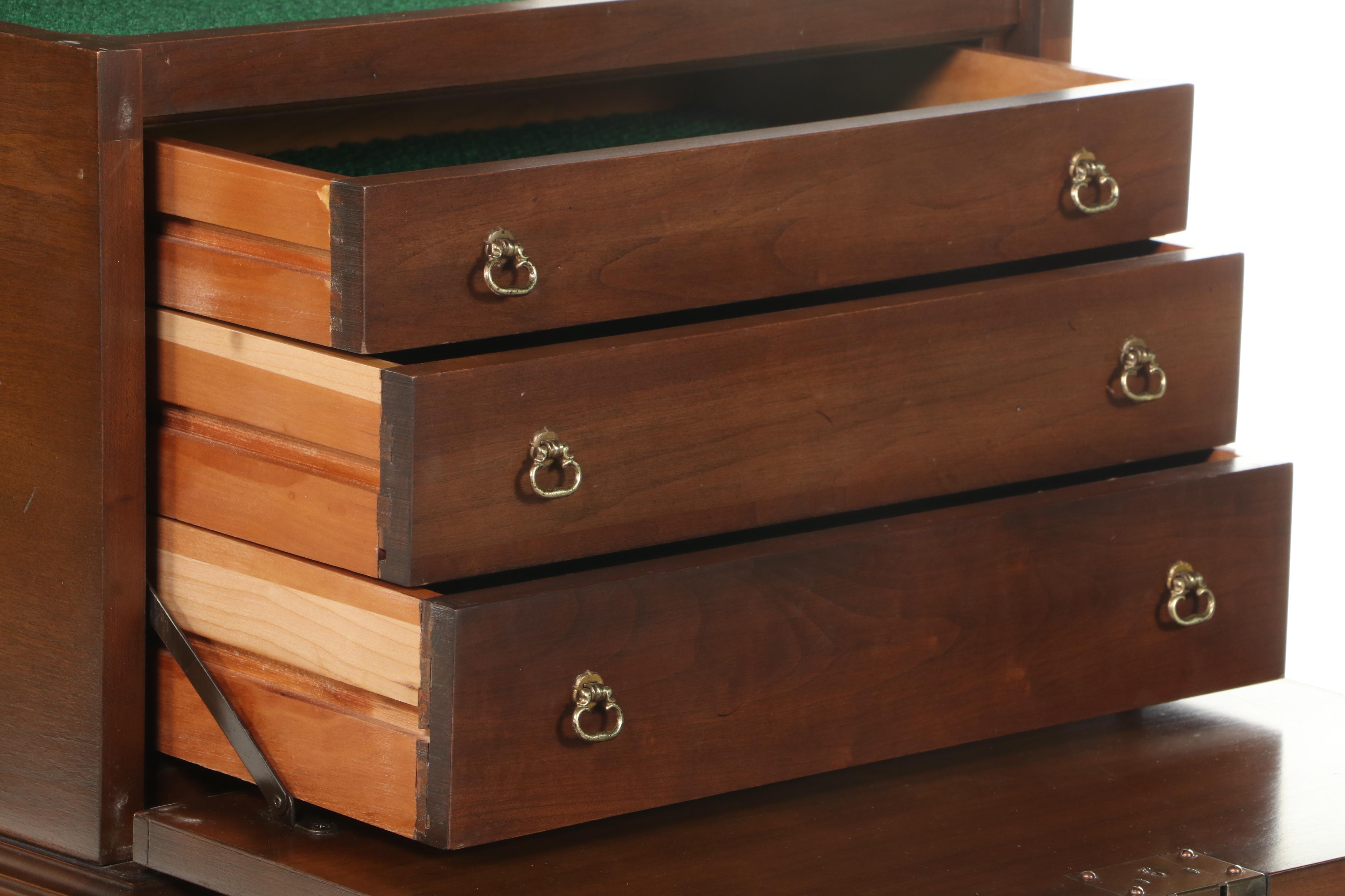 Ethan Allen Chippendale Style Cherrywood Silver Chest-on-Stand