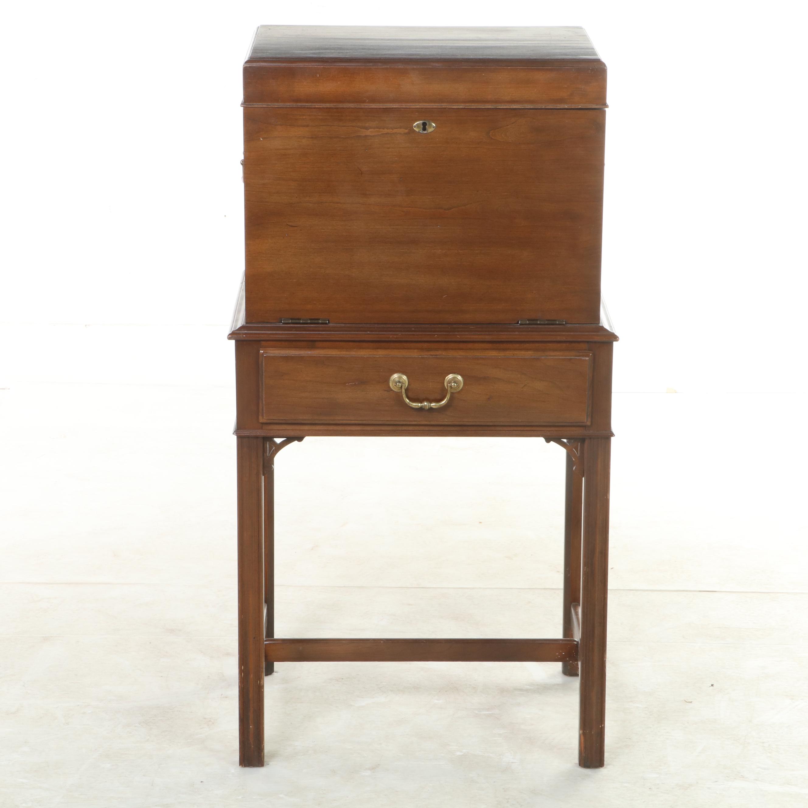 Ethan Allen Chippendale Style Cherrywood Silver Chest-on-Stand