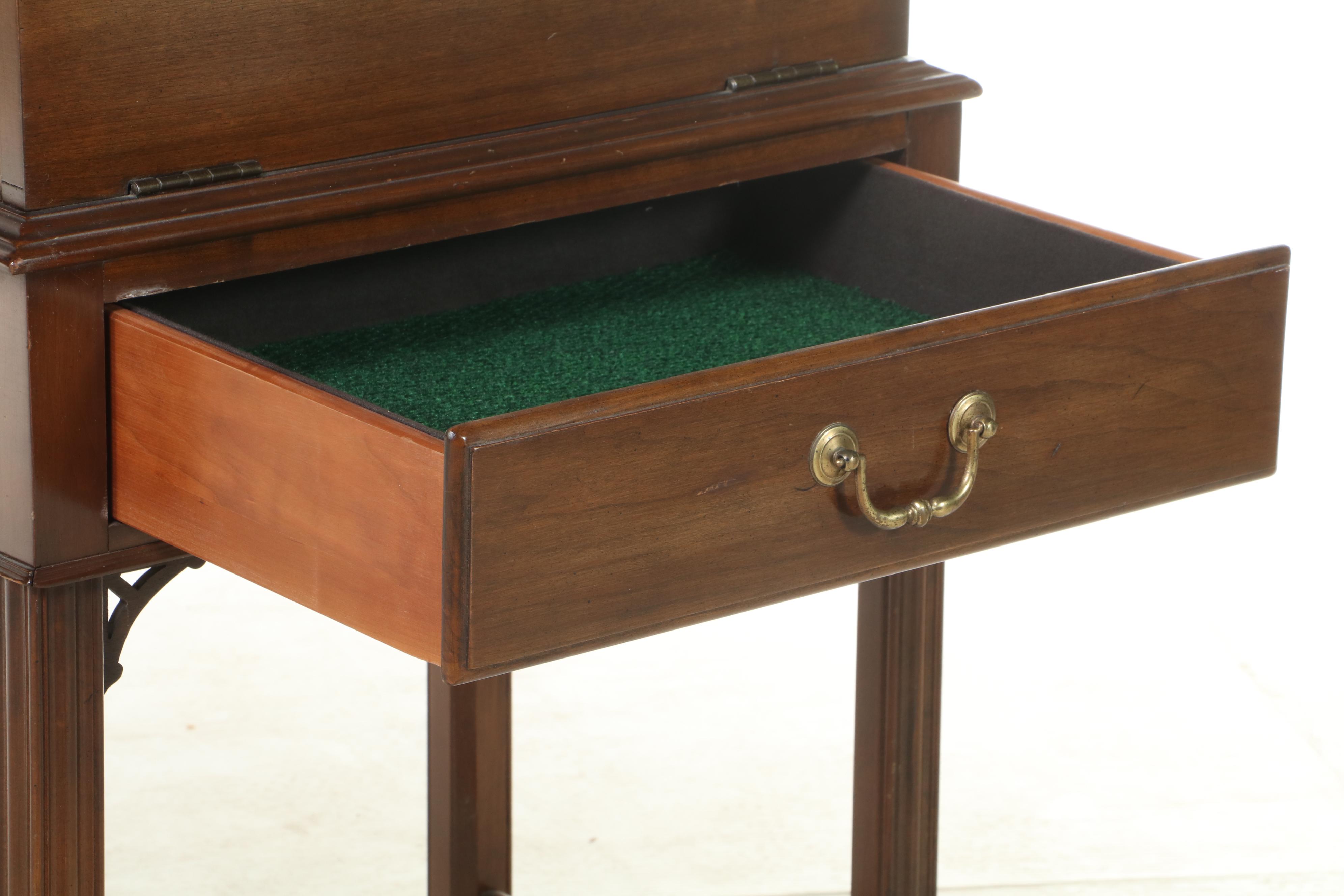 Ethan Allen Chippendale Style Cherrywood Silver Chest-on-Stand