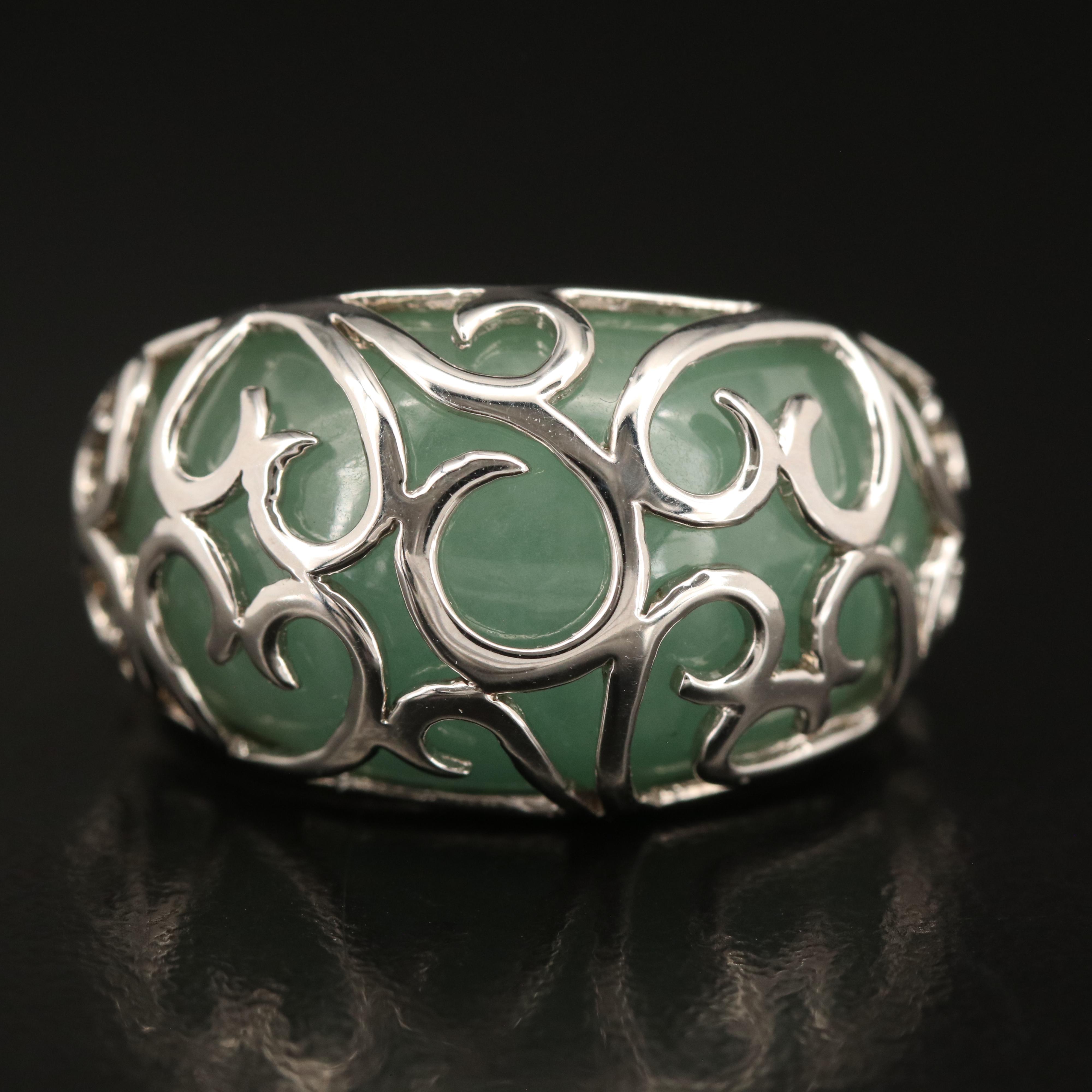 Sterling Jadeite Scrollwork Ring