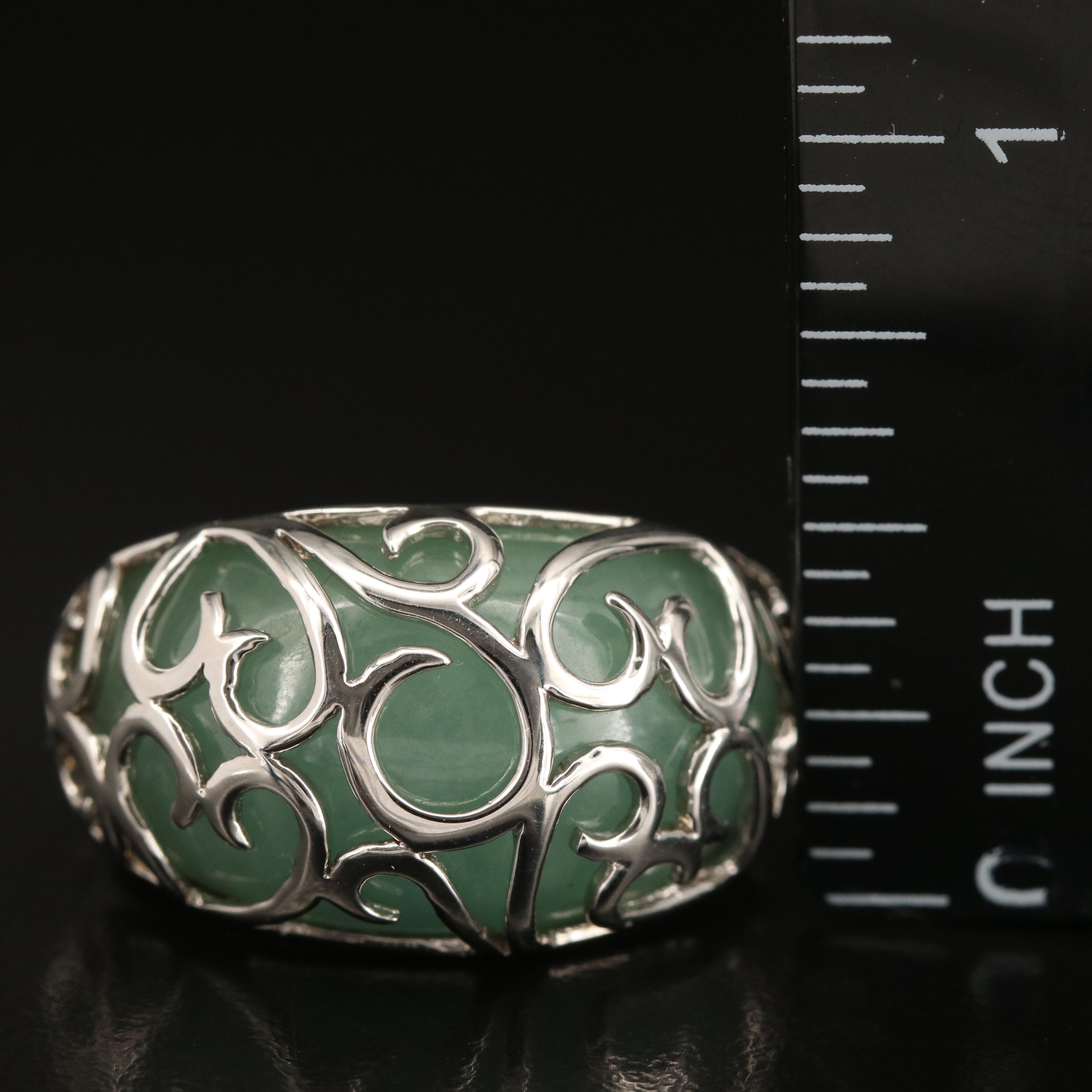 Sterling Jadeite Scrollwork Ring