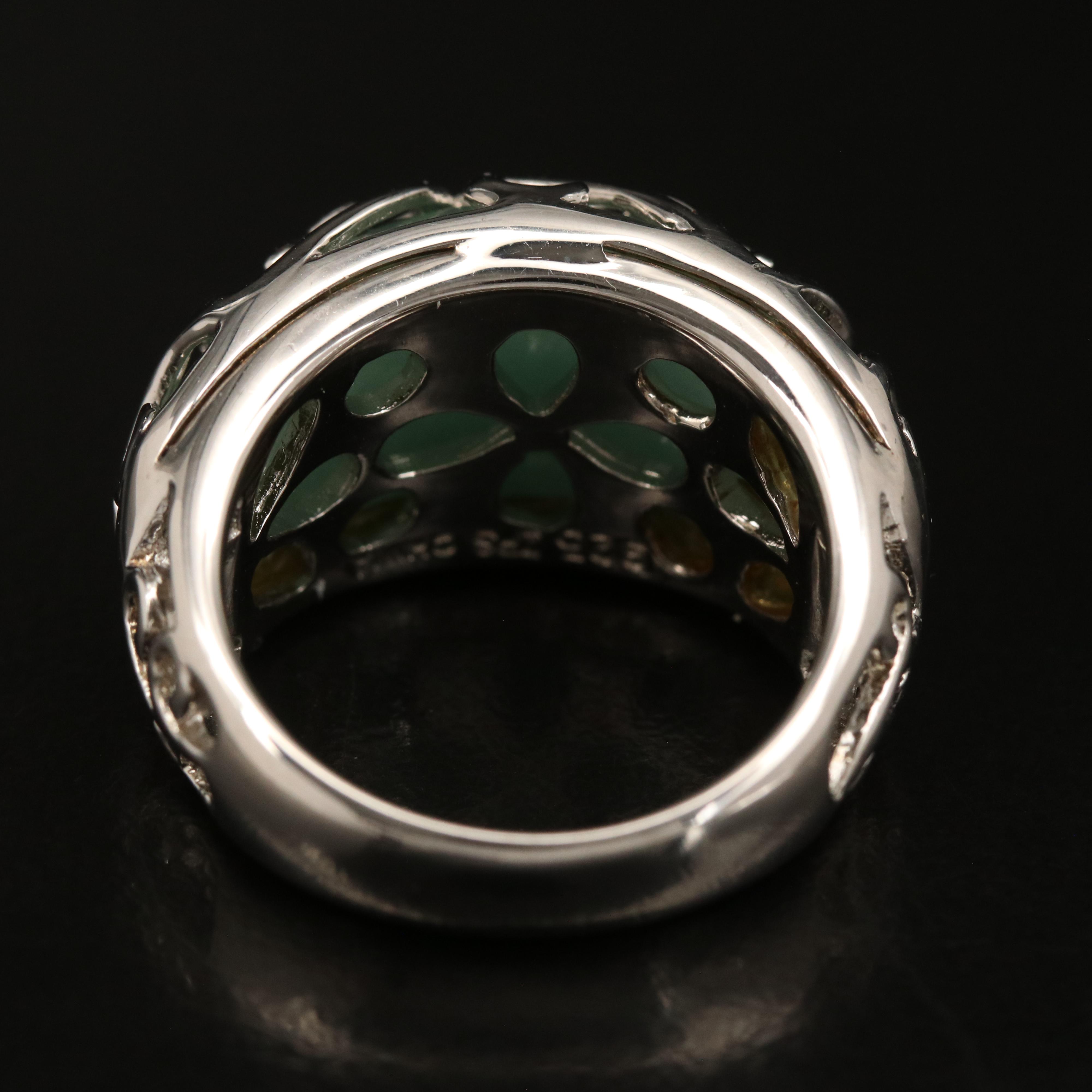 Sterling Jadeite Scrollwork Ring
