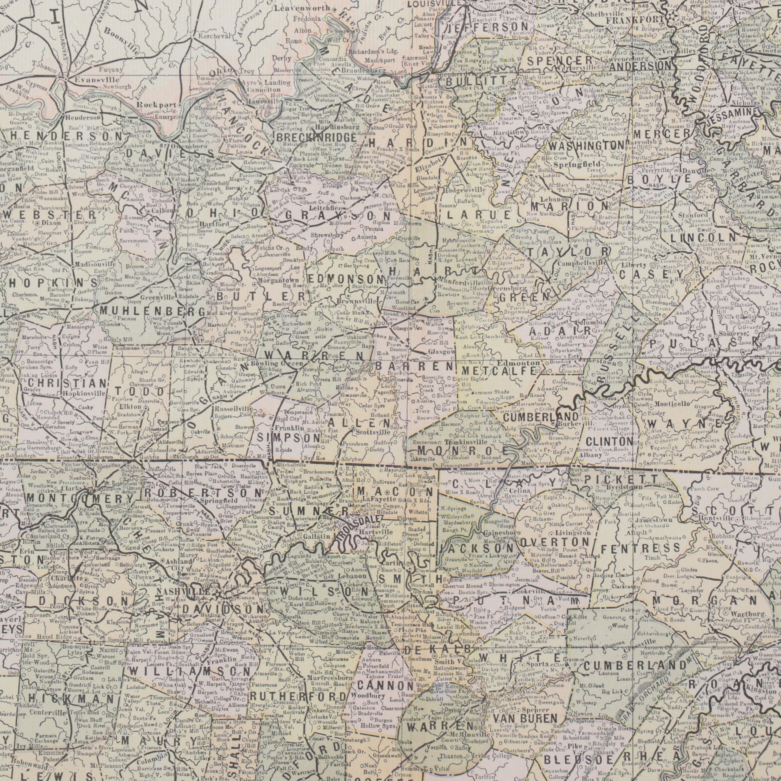 George F. Cram Wax Engraved Map of Kentucky, Circa 1898