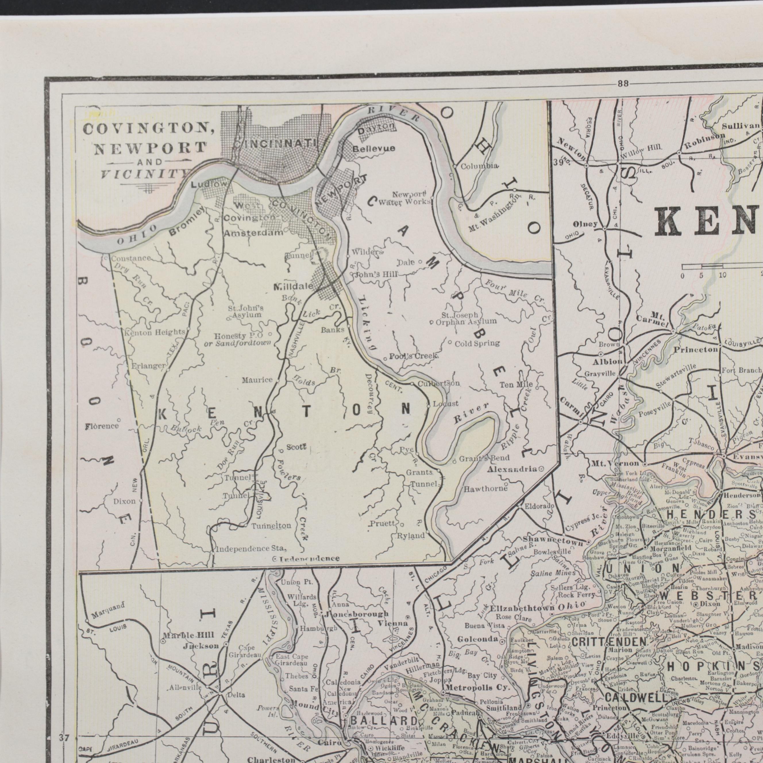 George F. Cram Wax Engraved Map of Kentucky, Circa 1898