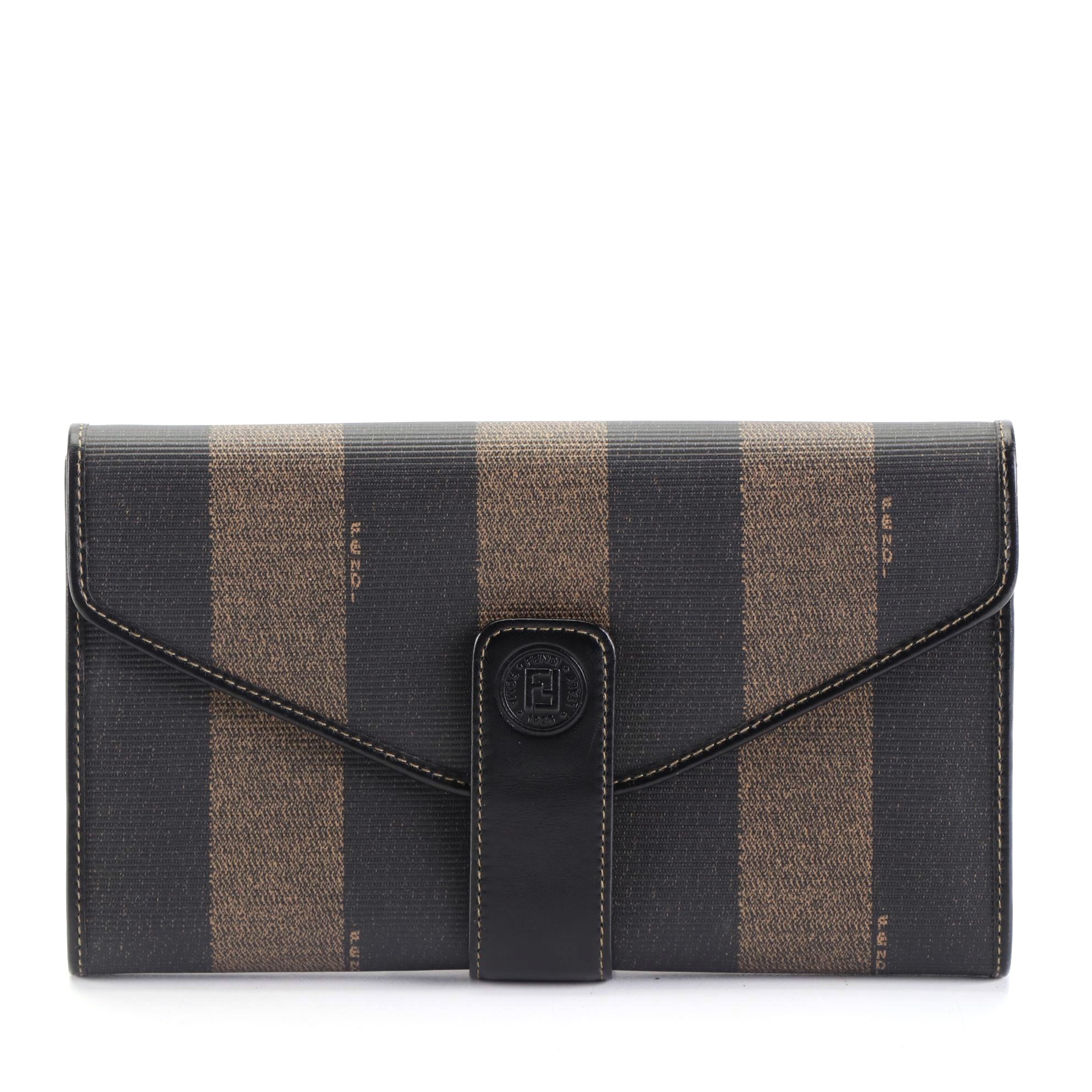 Fendi Envelope-Style Wallet in Pequin Coated Canvas and Black Leather