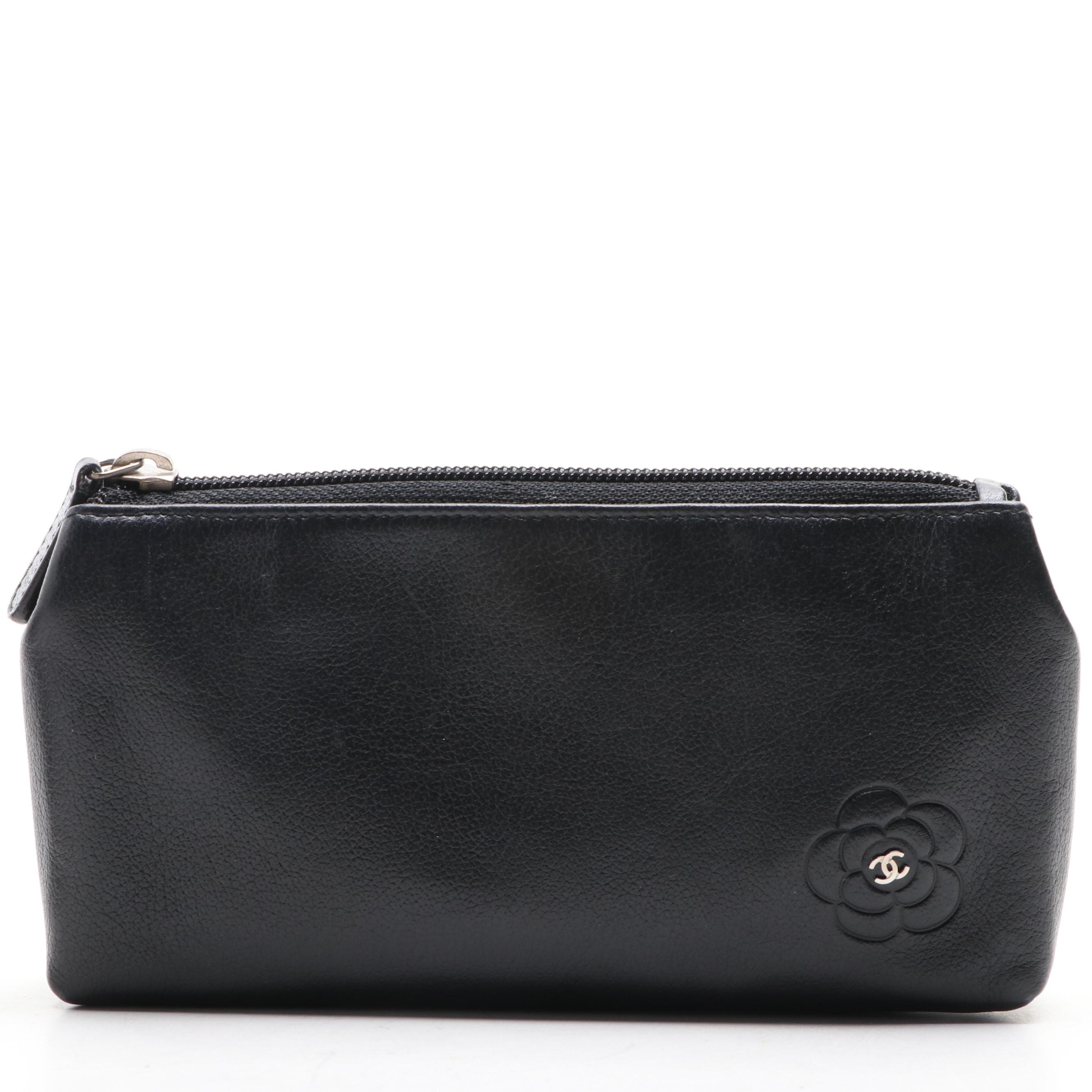 Chanel Camellia Leather Zip Pouch