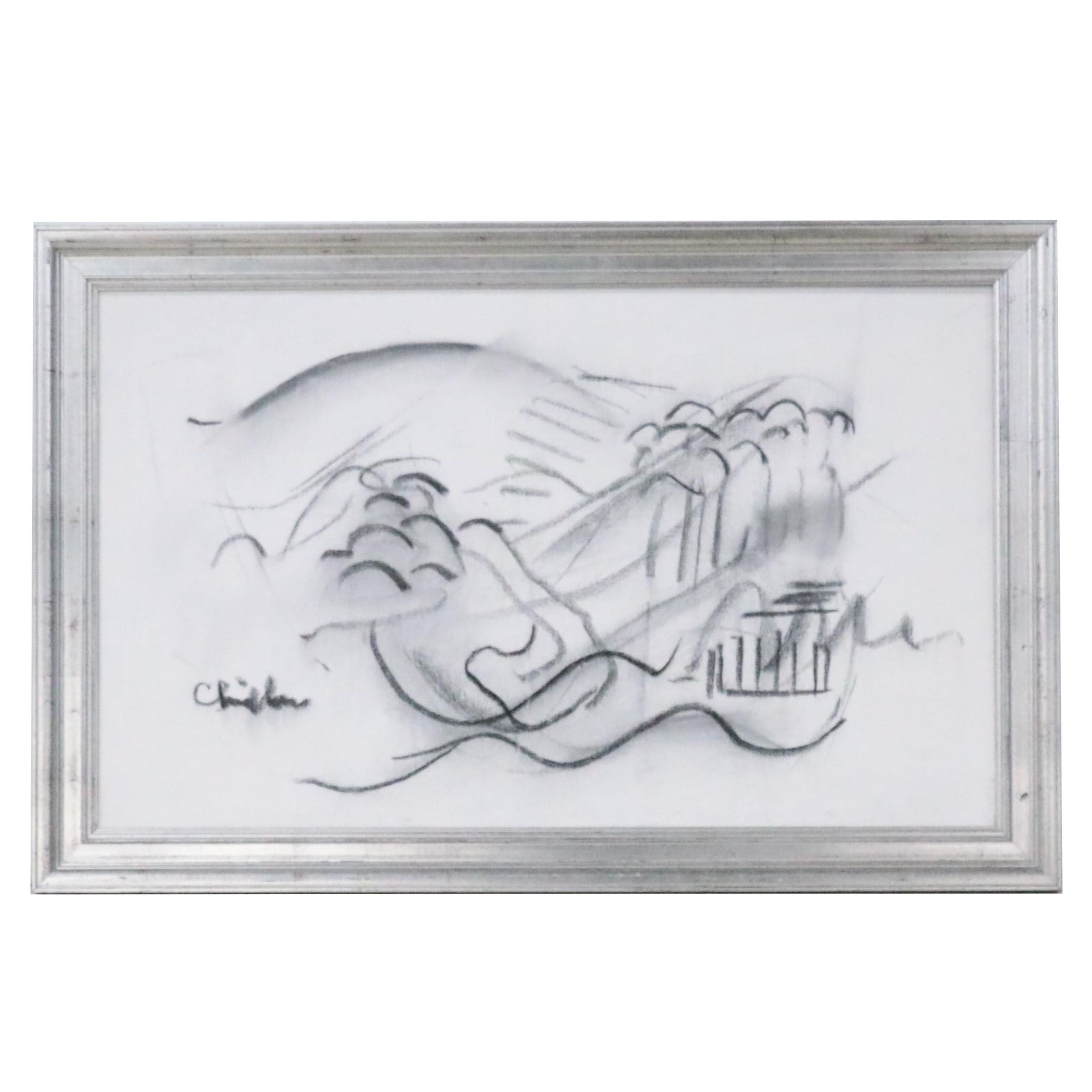 Paul Chidlaw Abstract Charcoal Drawing "Impromptu Landscape," 1987