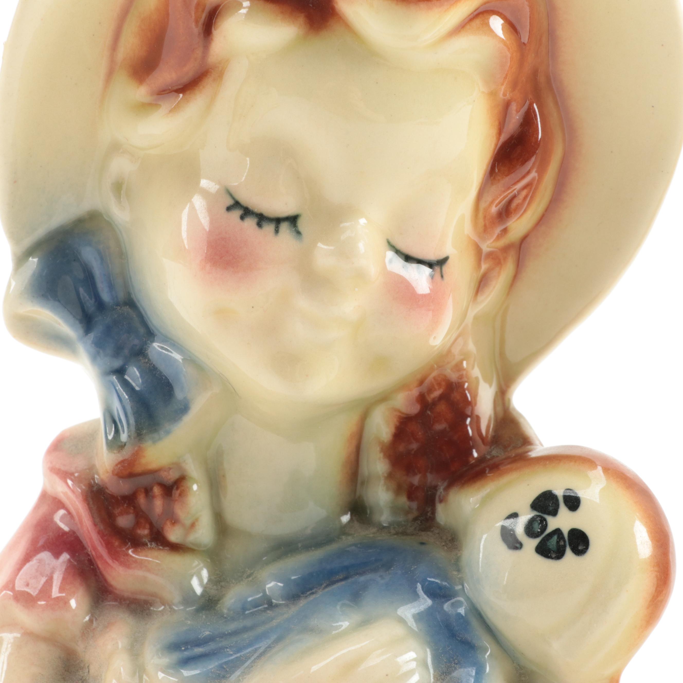 Japanese and Other Ceramic Wall Pockets and String Holder, Mid-20th Century