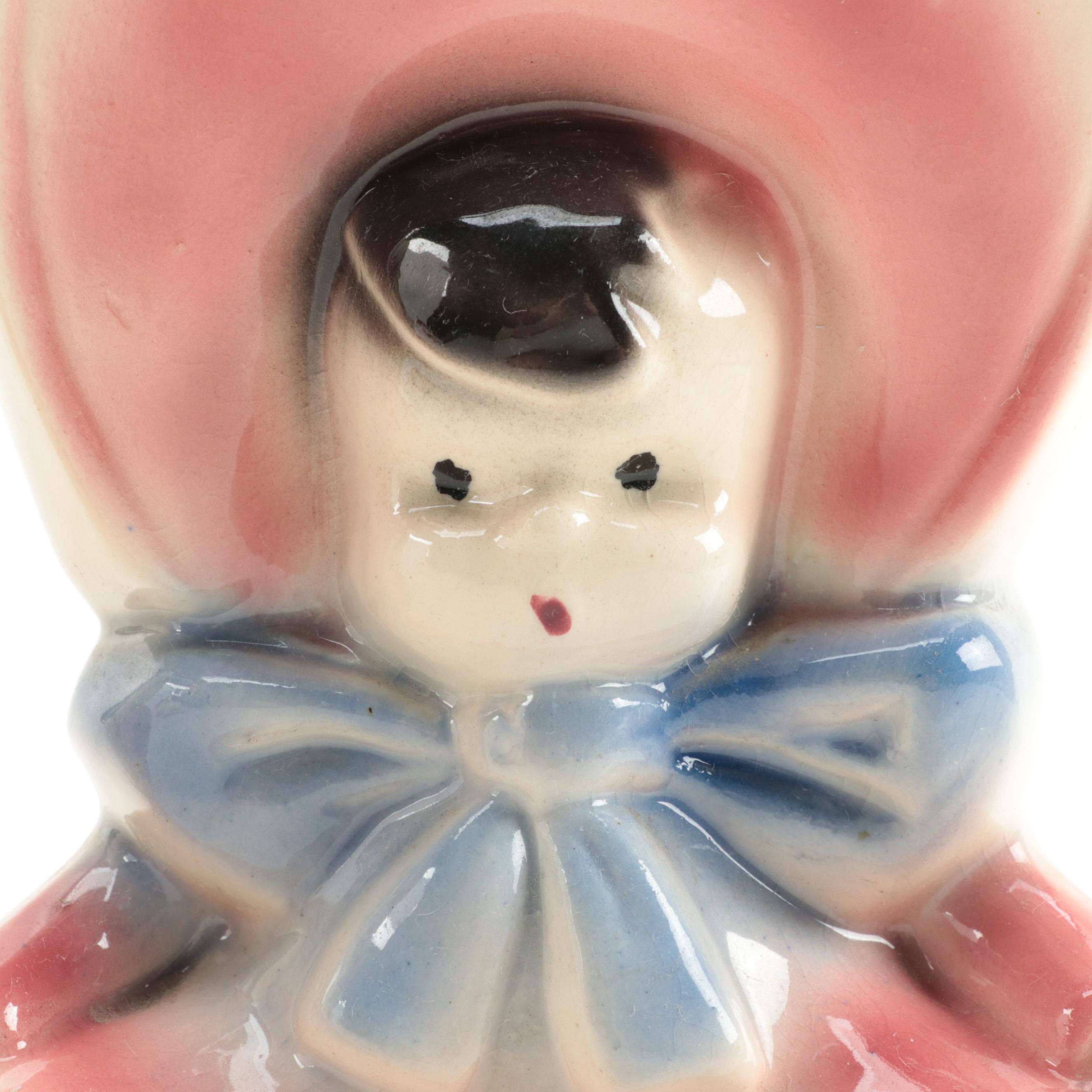 Japanese and Other Ceramic Wall Pockets and String Holder, Mid-20th Century