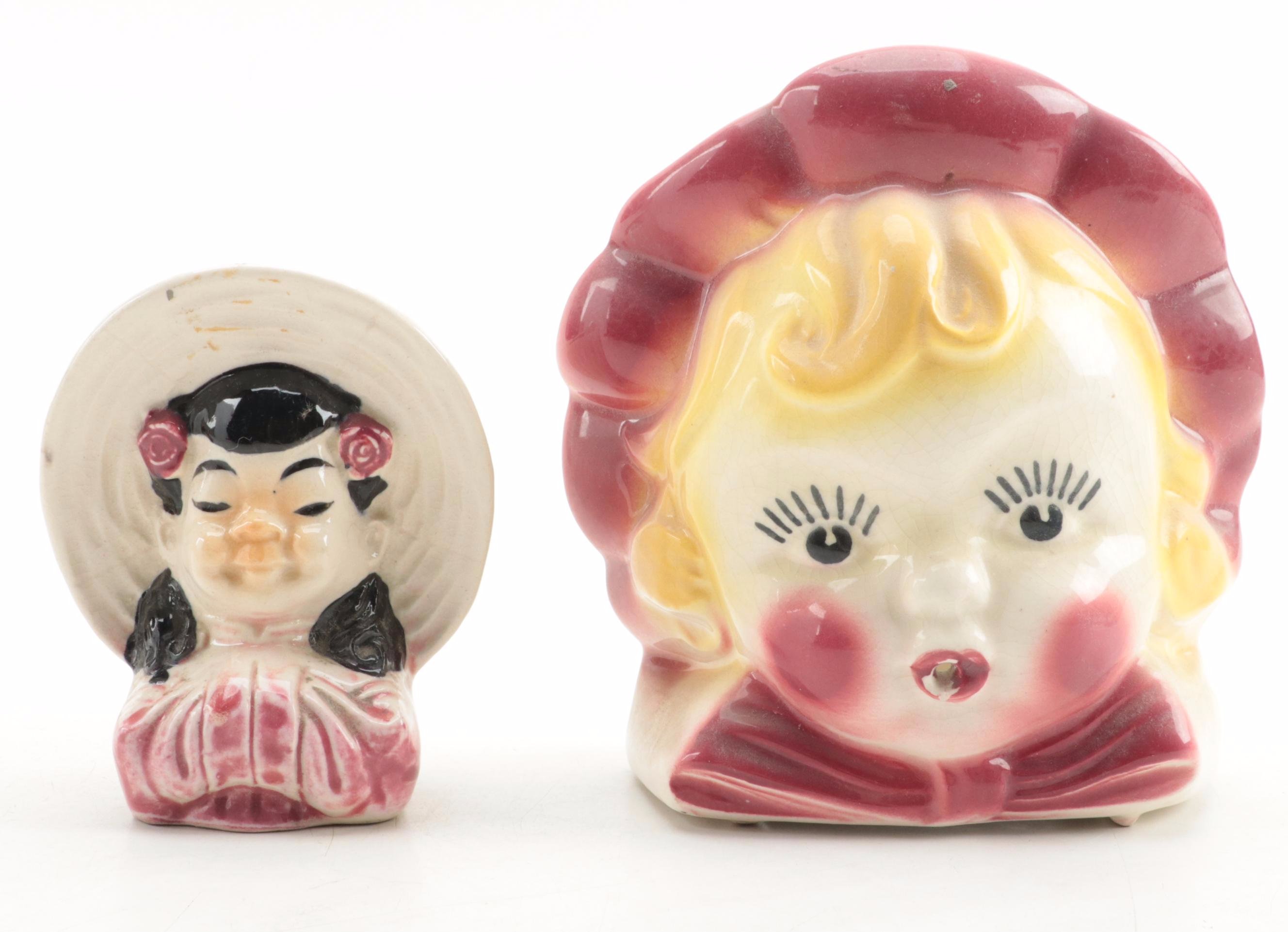 Japanese and Other Ceramic Wall Pockets and String Holder, Mid-20th Century