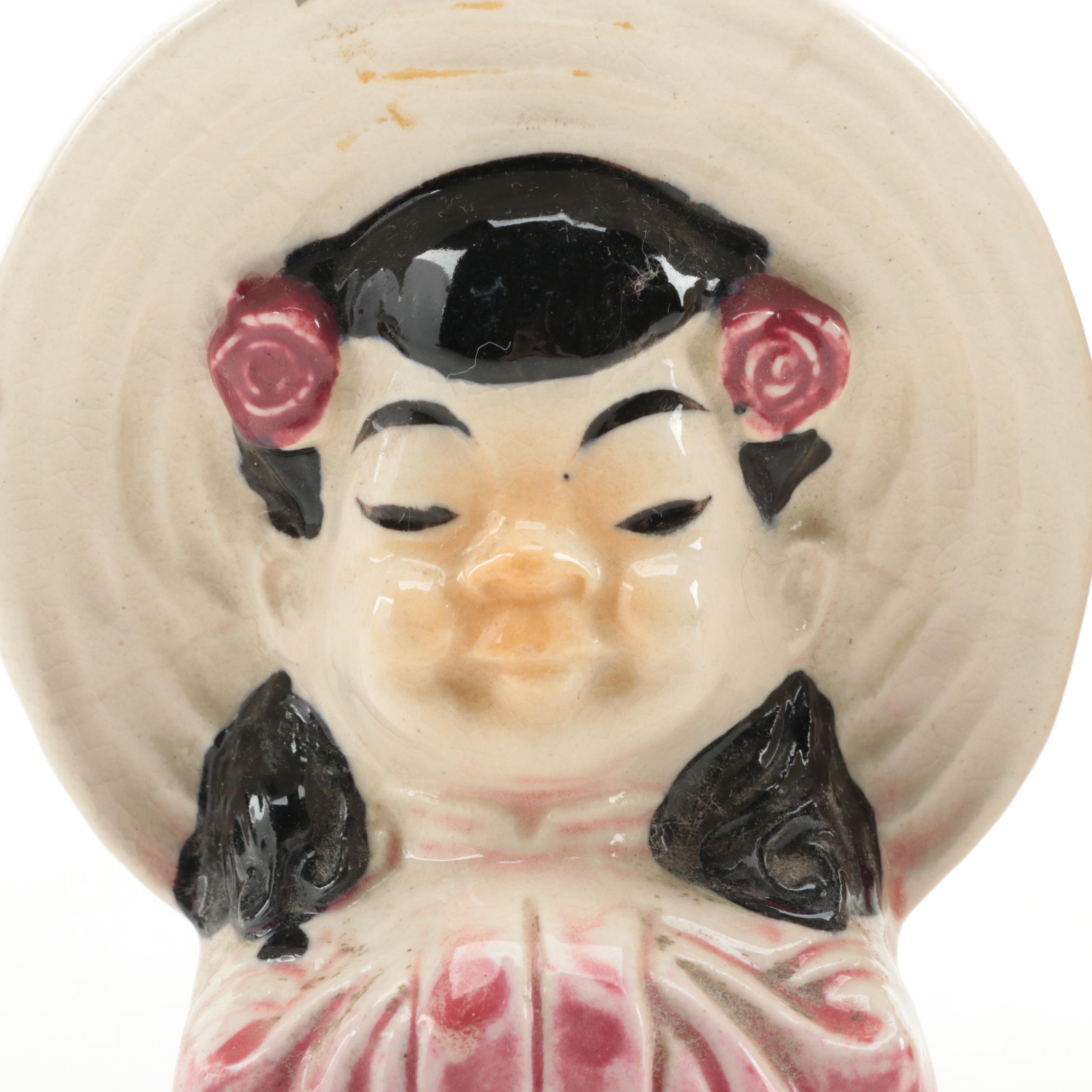 Japanese and Other Ceramic Wall Pockets and String Holder, Mid-20th Century