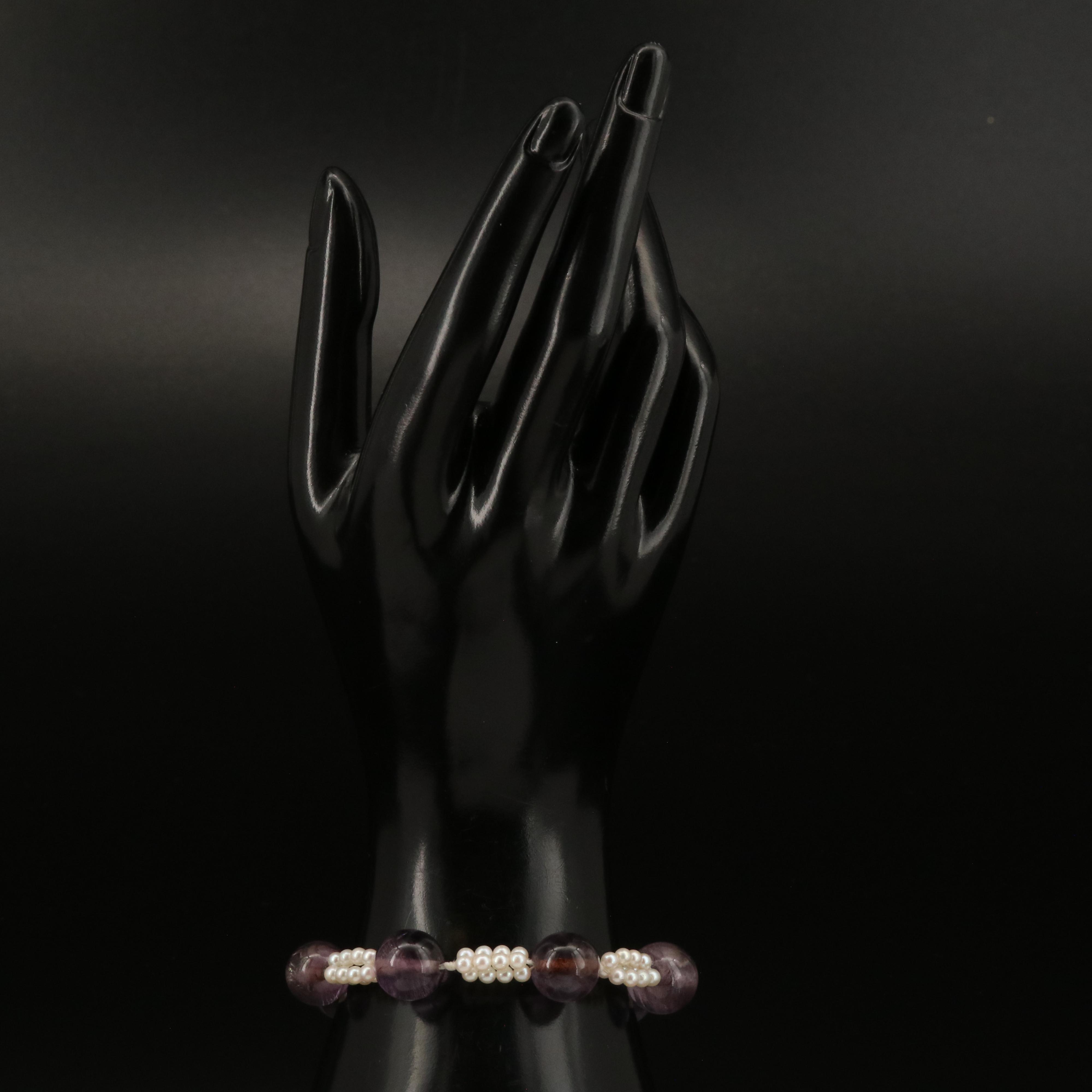 Vintage 14K Amethyst and Pearl Bead Bracelet