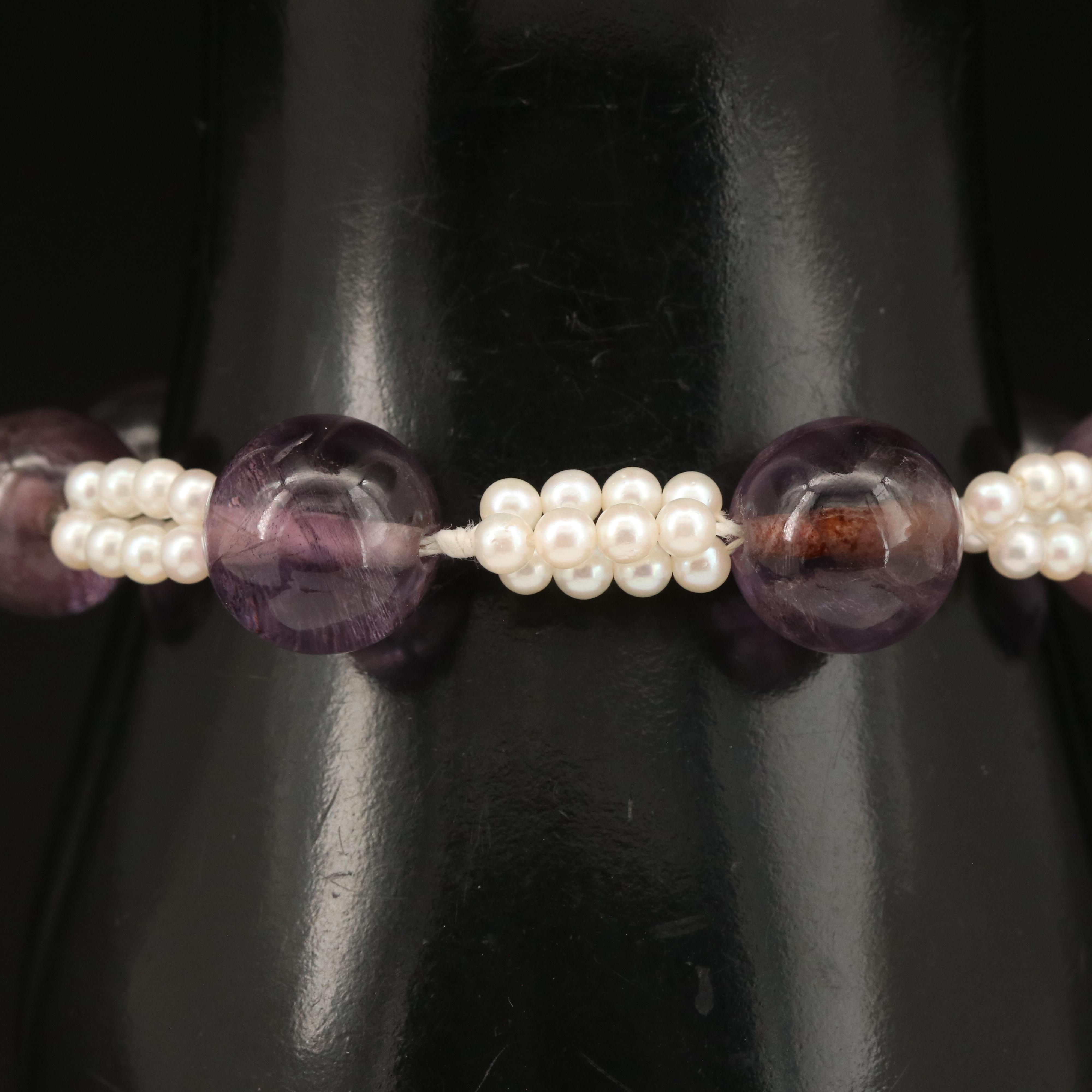 Vintage 14K Amethyst and Pearl Bead Bracelet