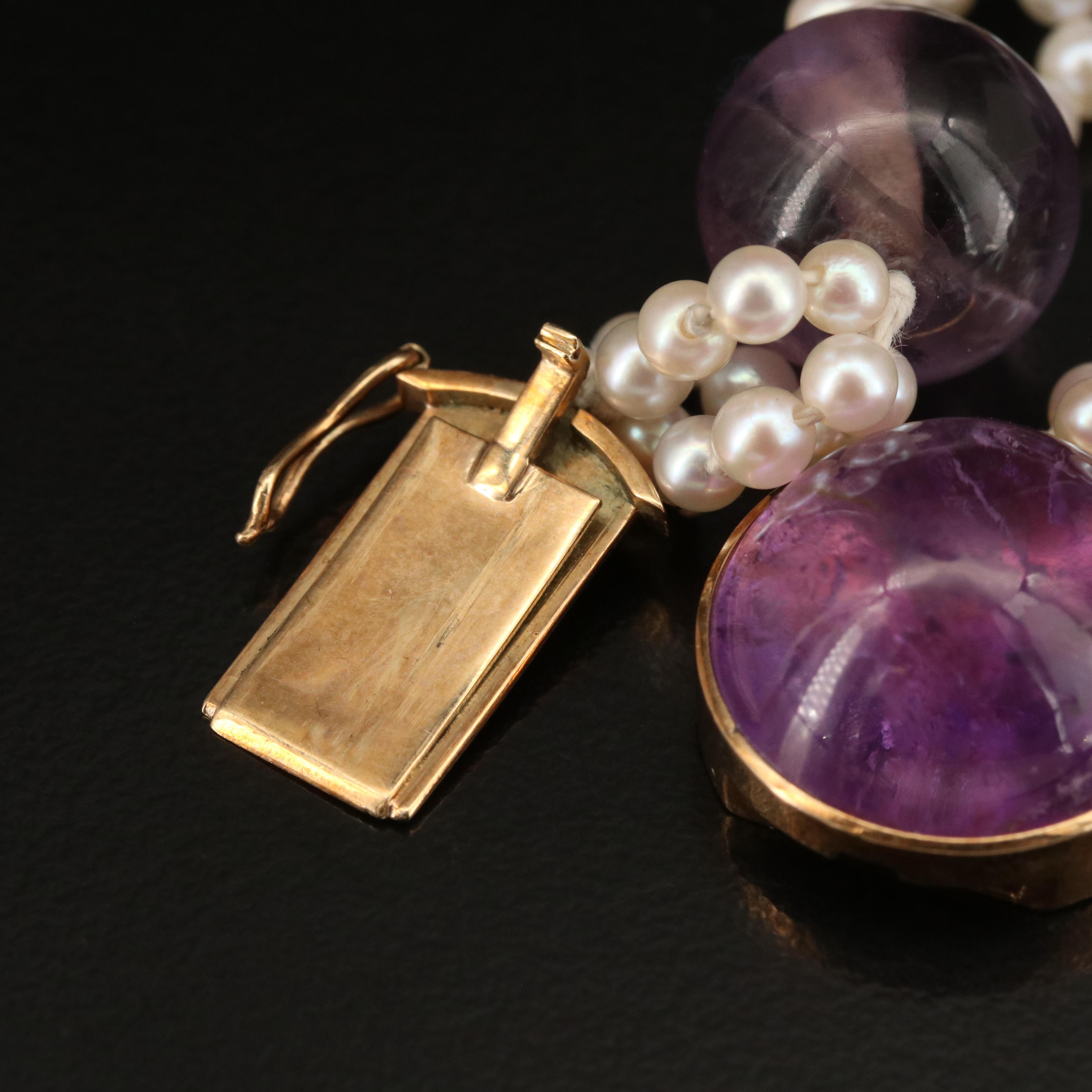 Vintage 14K Amethyst and Pearl Bead Bracelet