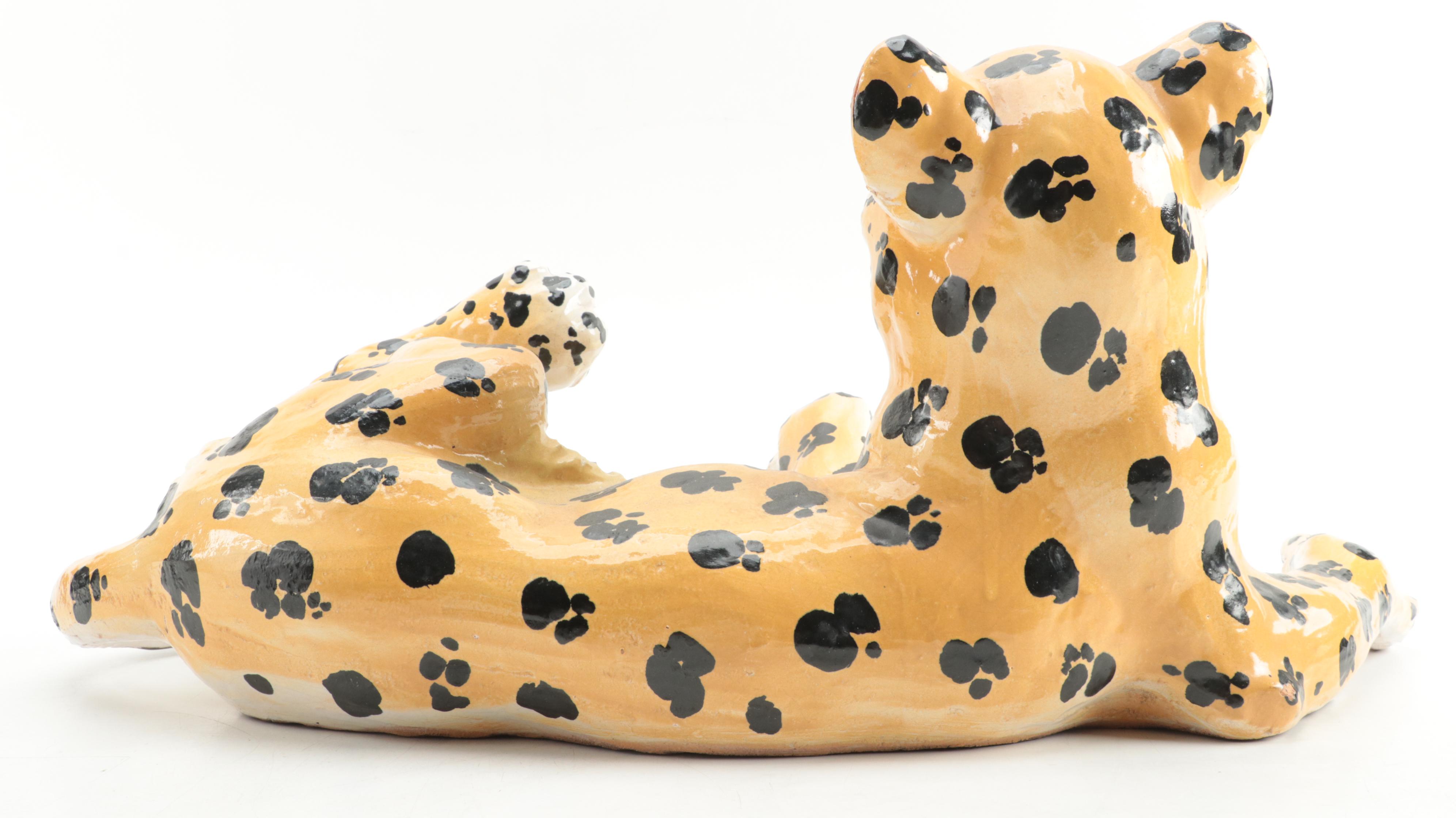 Italian Hand-Painted Ceramic Leopard Figurine