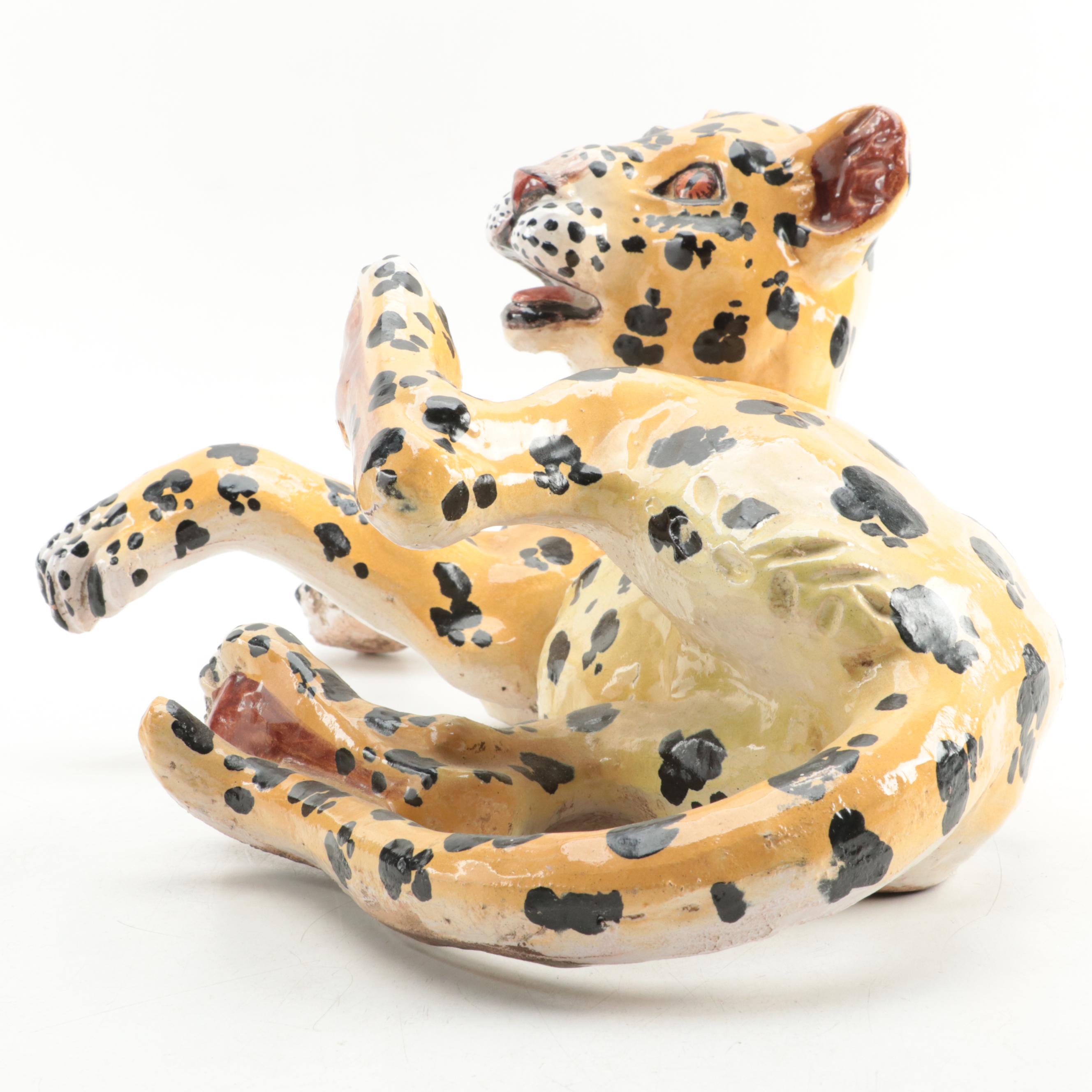 Italian Hand-Painted Ceramic Leopard Figurine
