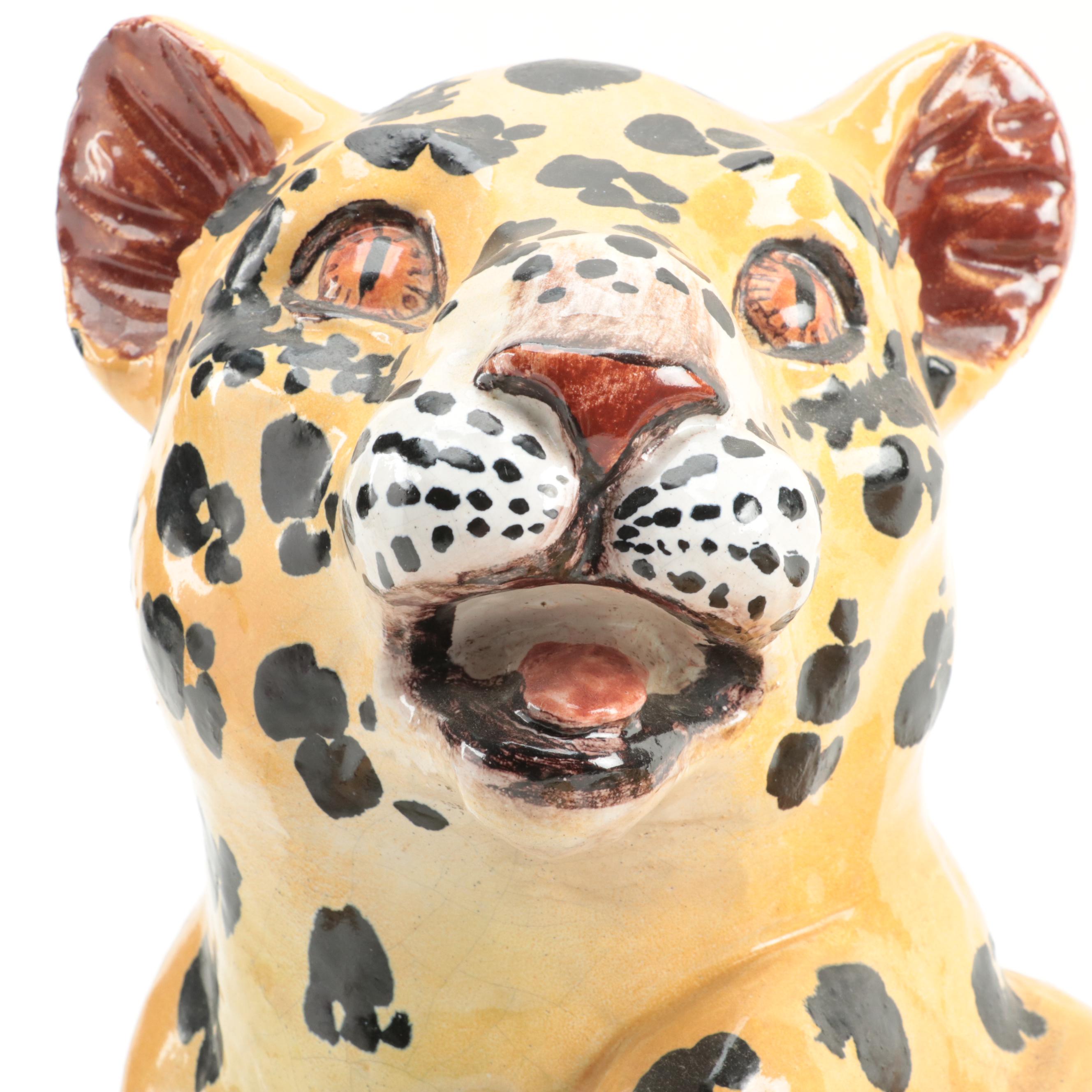 Italian Hand-Painted Ceramic Leopard Figurine