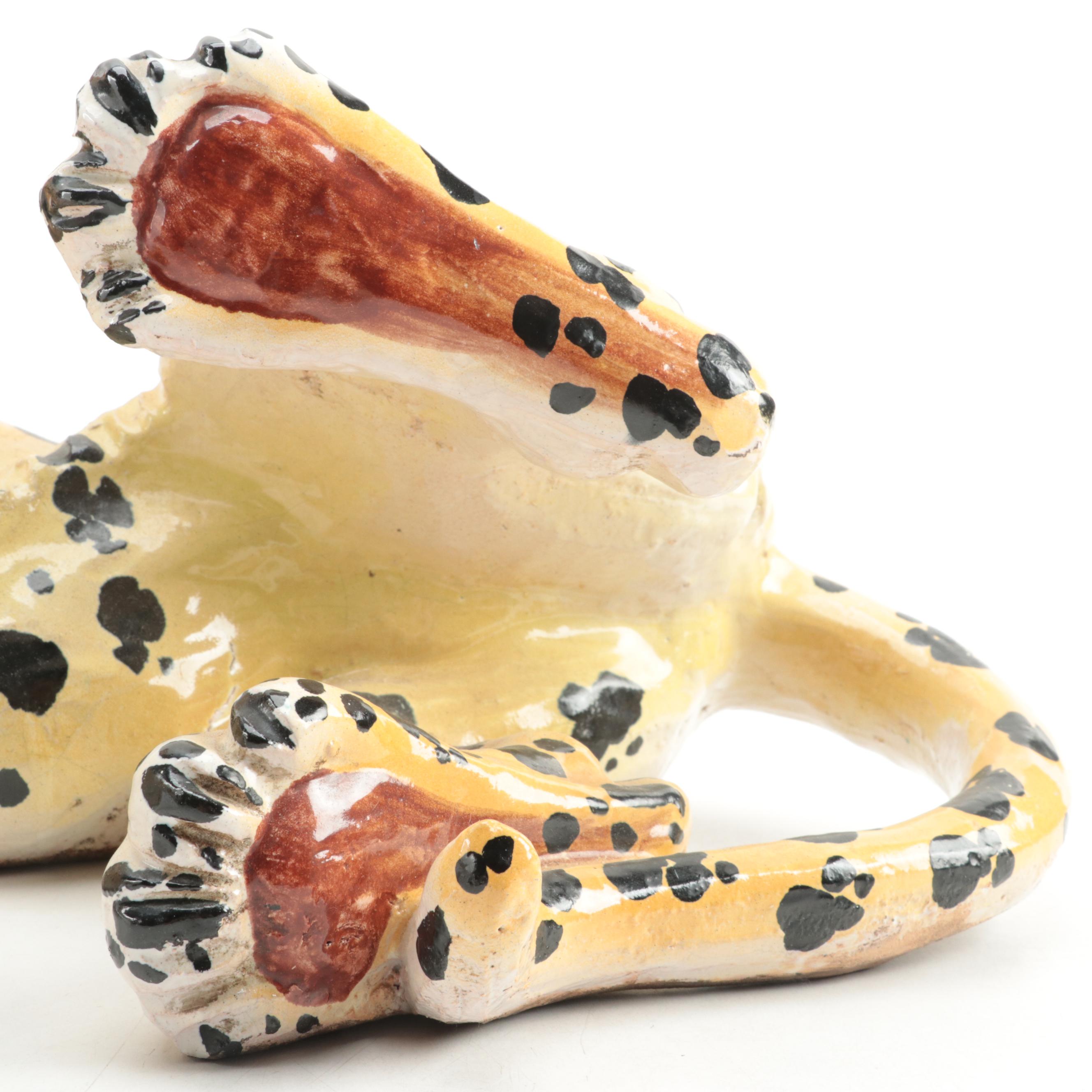 Italian Hand-Painted Ceramic Leopard Figurine