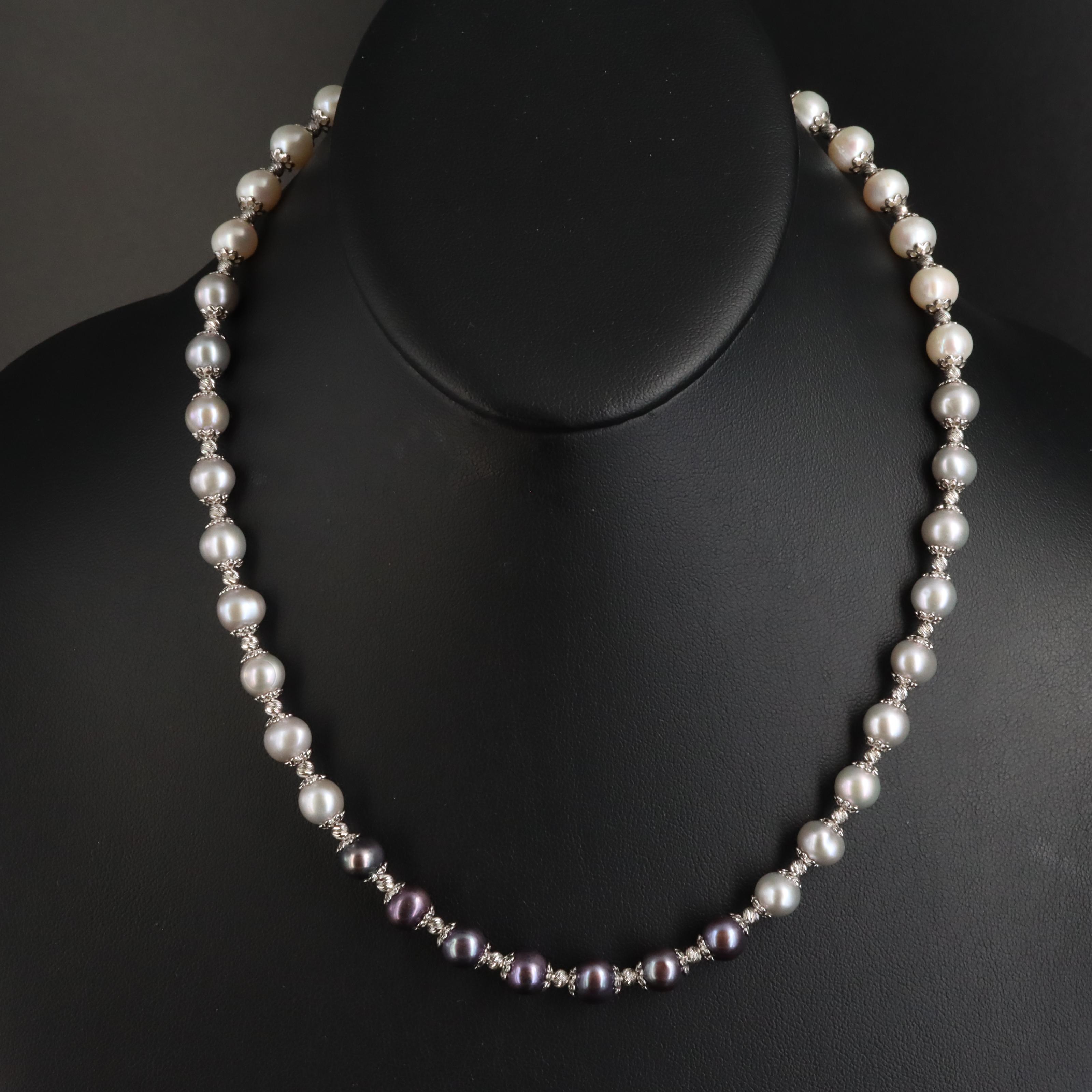 Sterling Tri-Color Pearl Necklace