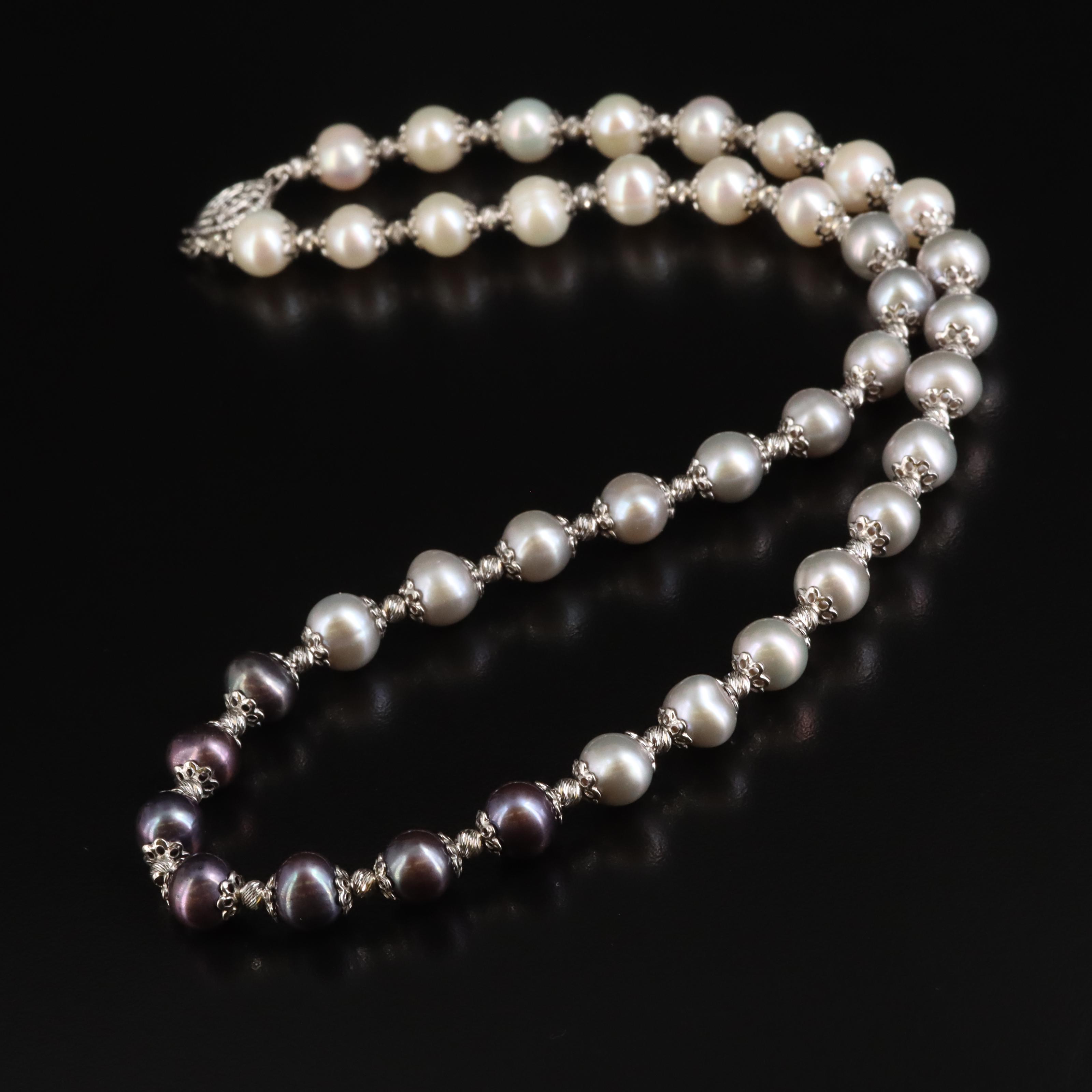 Sterling Tri-Color Pearl Necklace