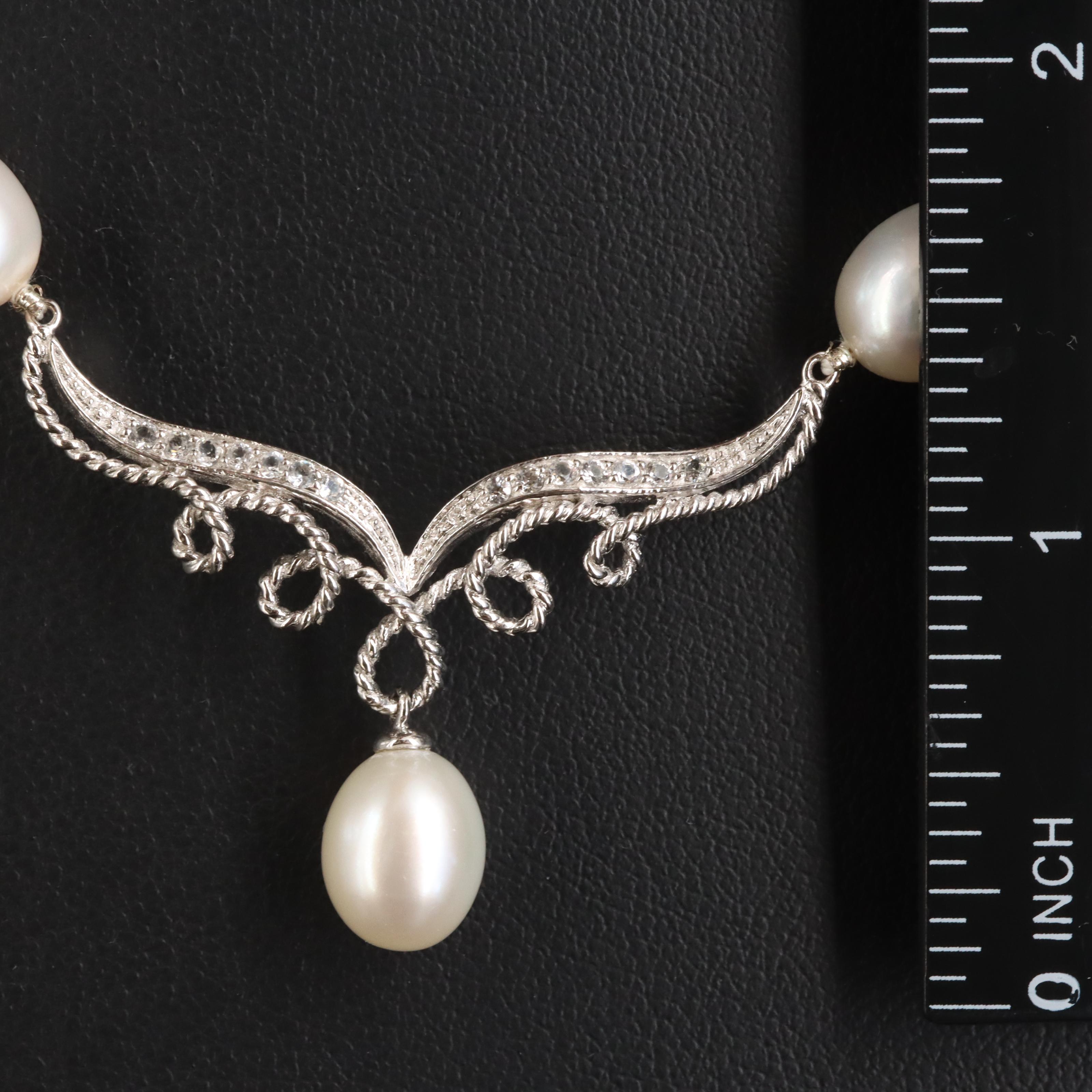 Sterling Pearl and Topaz Necklace
