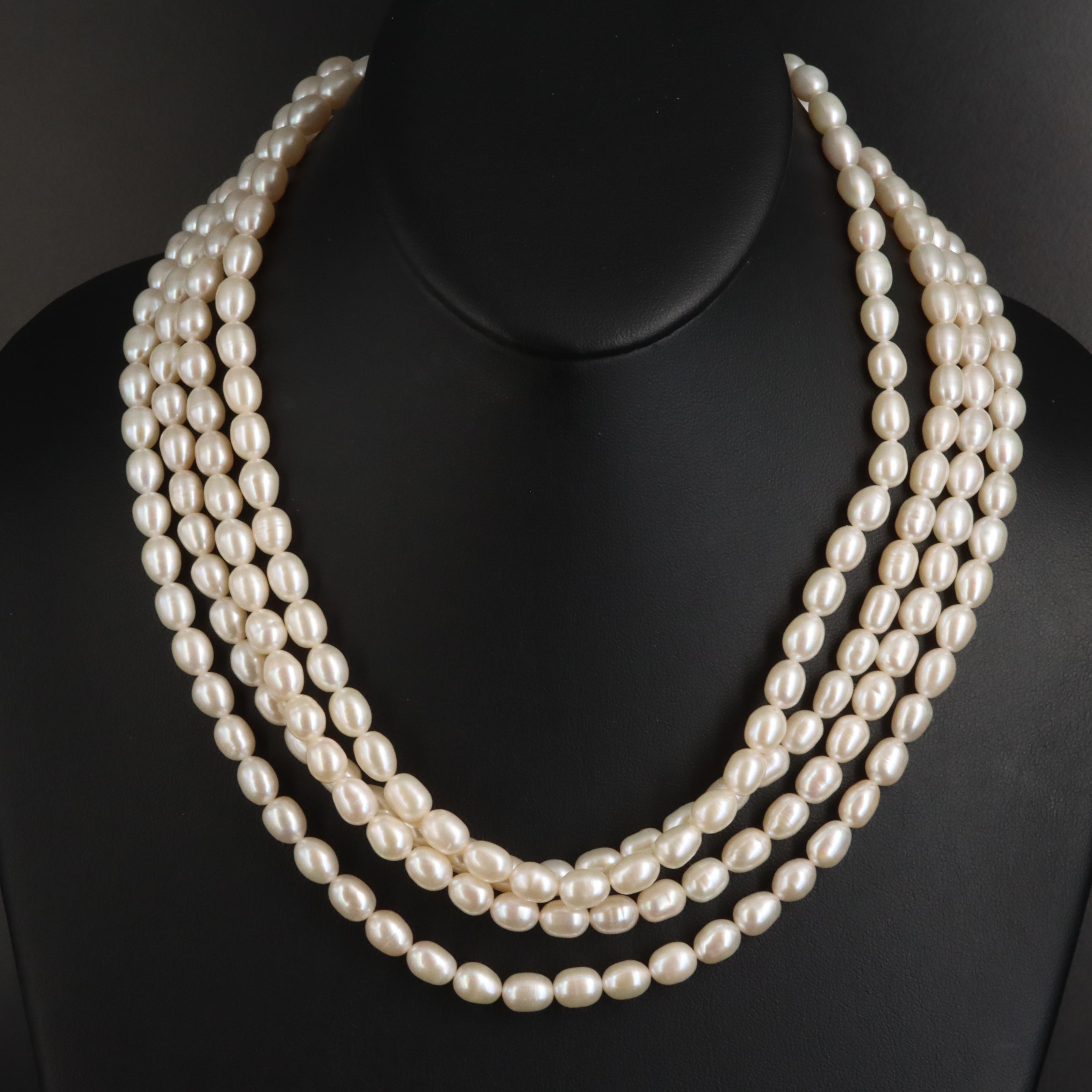 Multi-Strand Pearl Necklace with Sterling Clasp 1