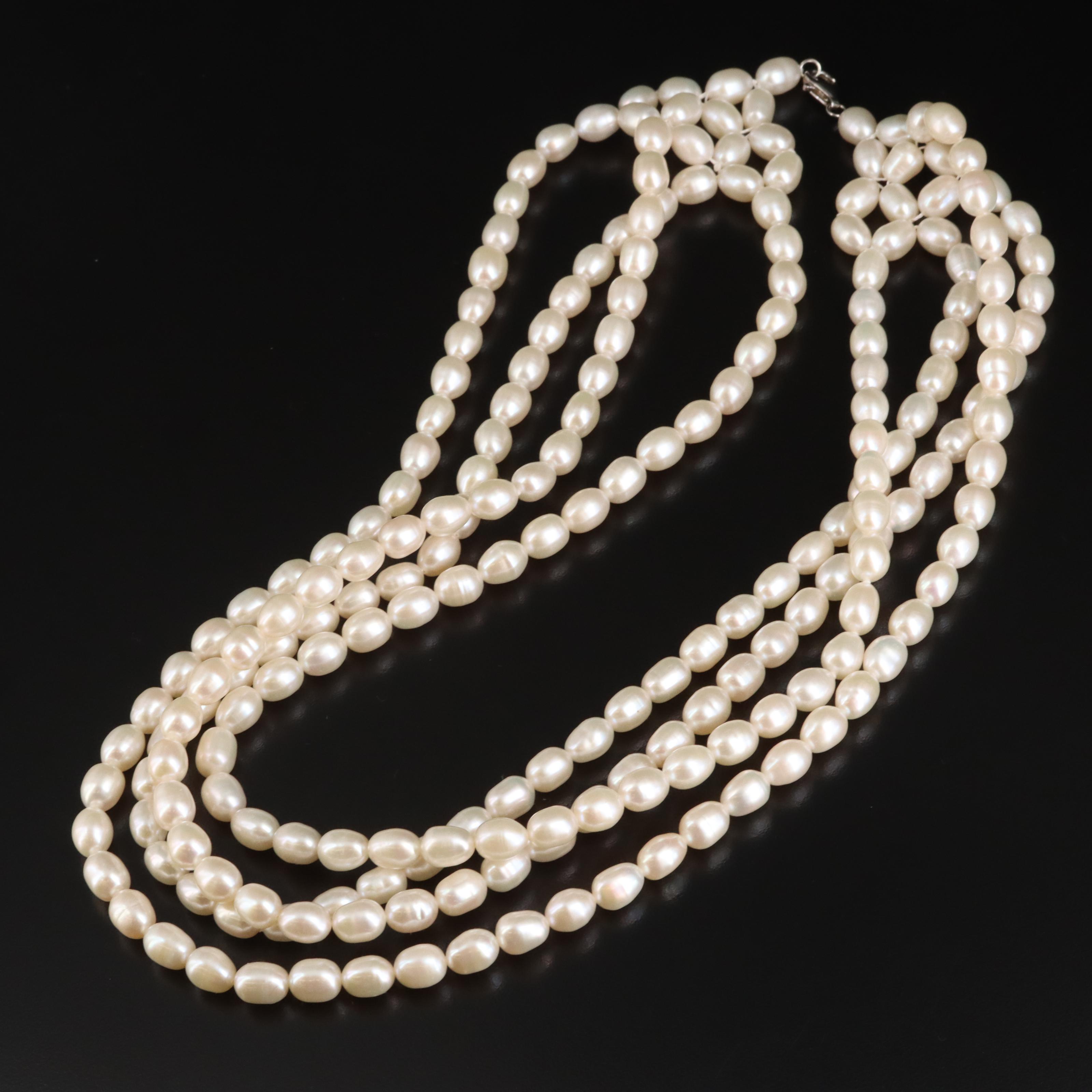 Multi-Strand Pearl Necklace with Sterling Clasp 1