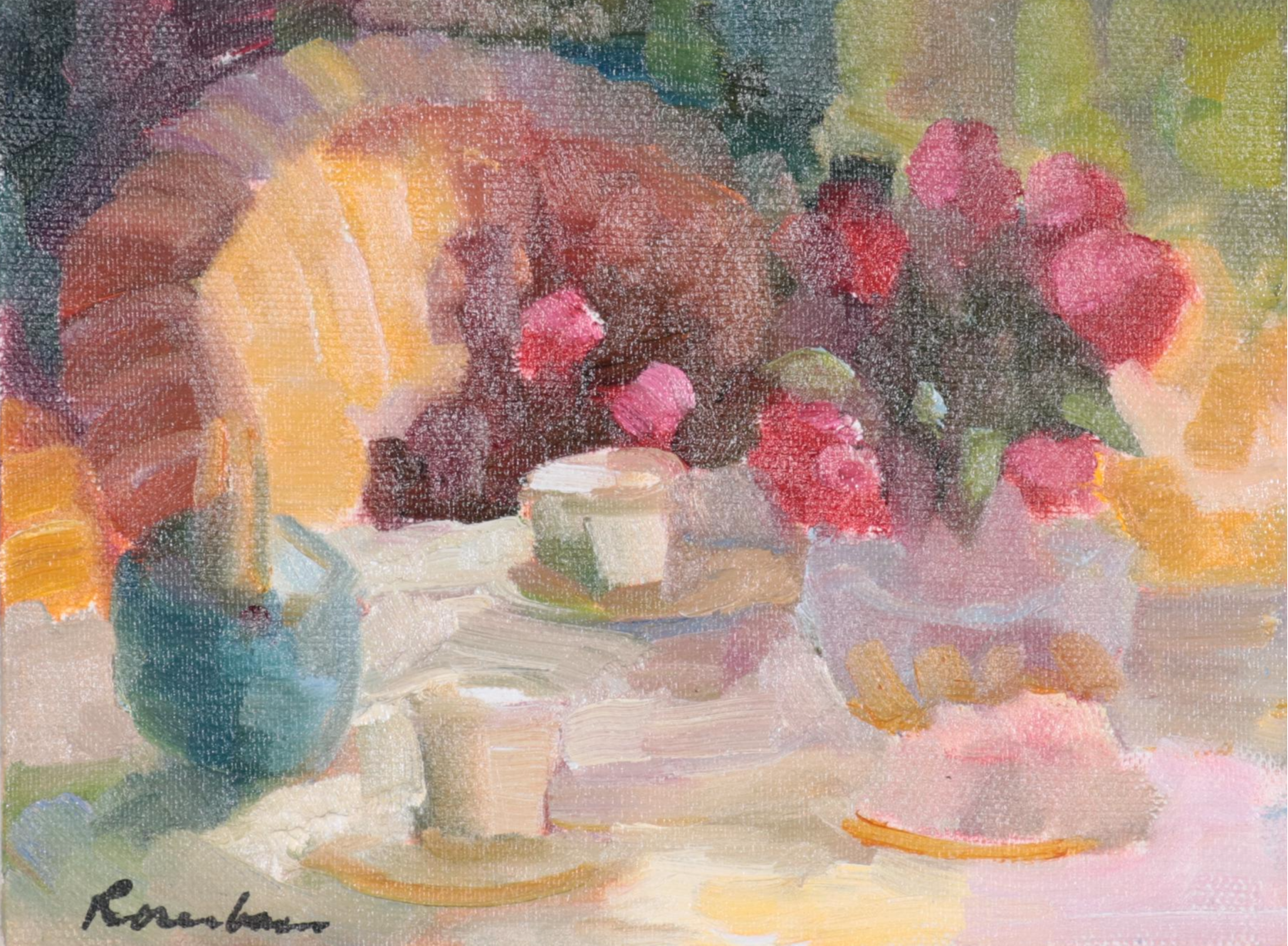 Sally Rosenbaum Oil Painting of Tablescape, 21st Century