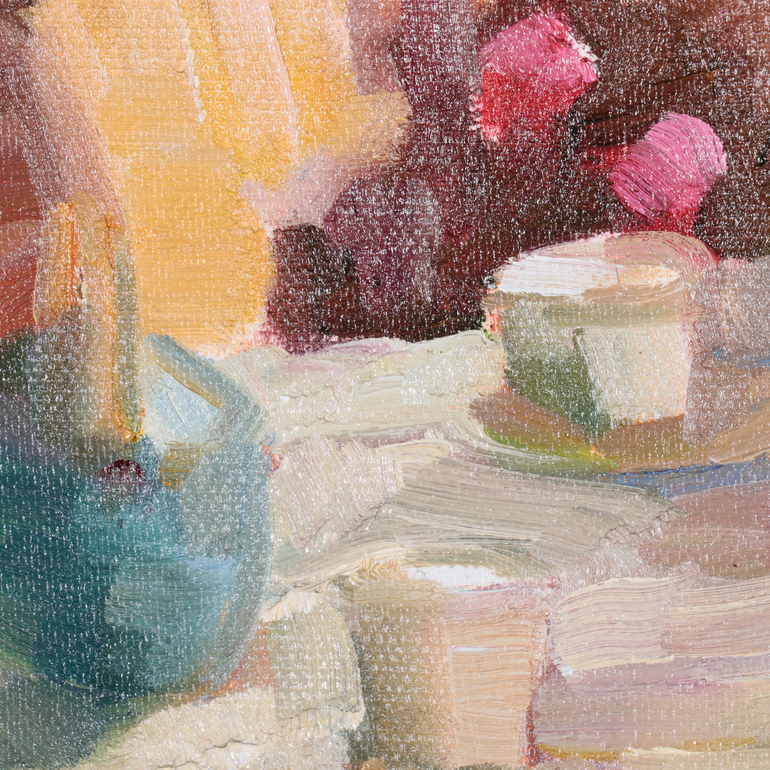 Sally Rosenbaum Oil Painting of Tablescape, 21st Century