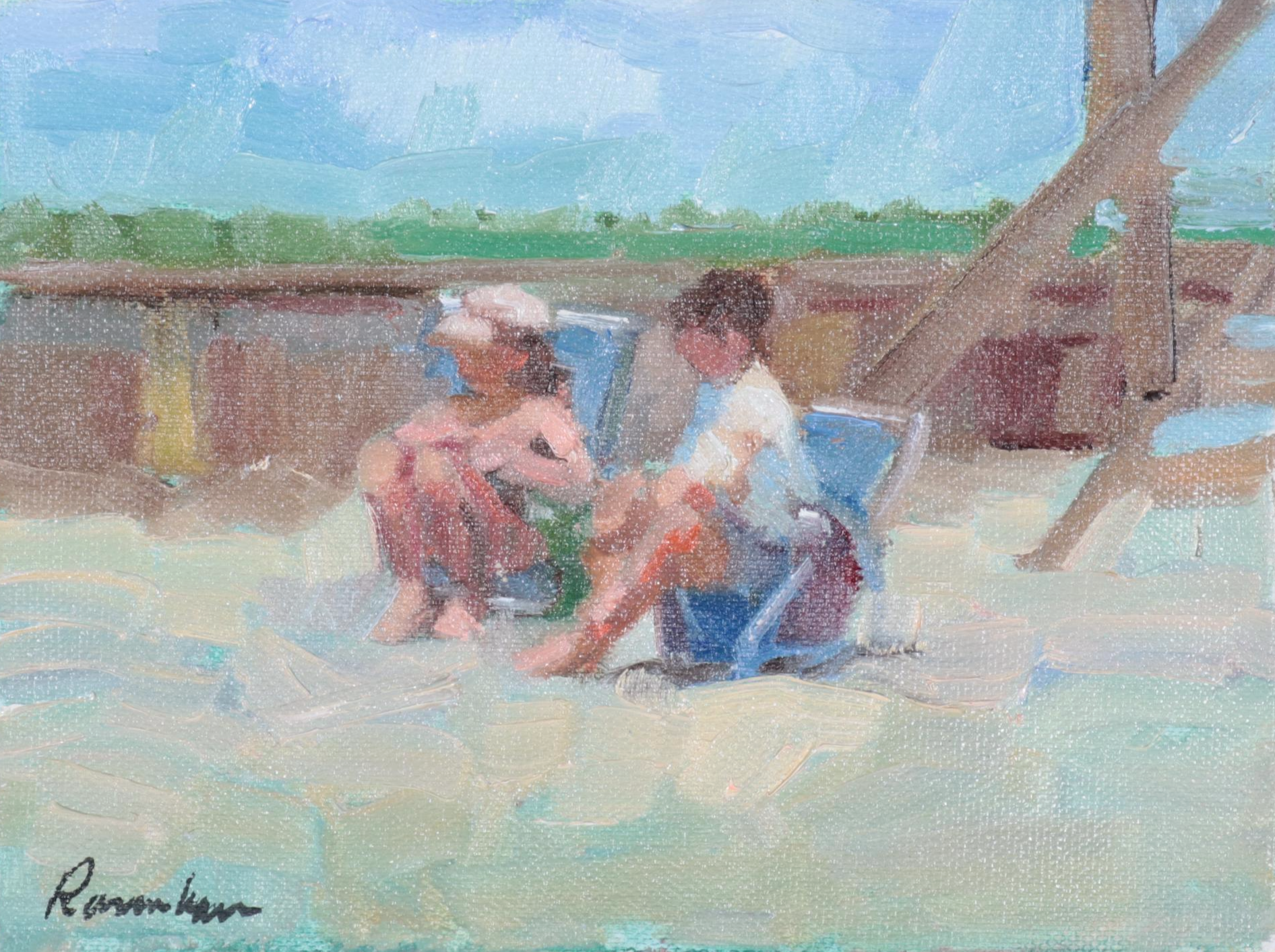 Sally Rosenbaum Oil Painting of Beach Scene, 21st Century