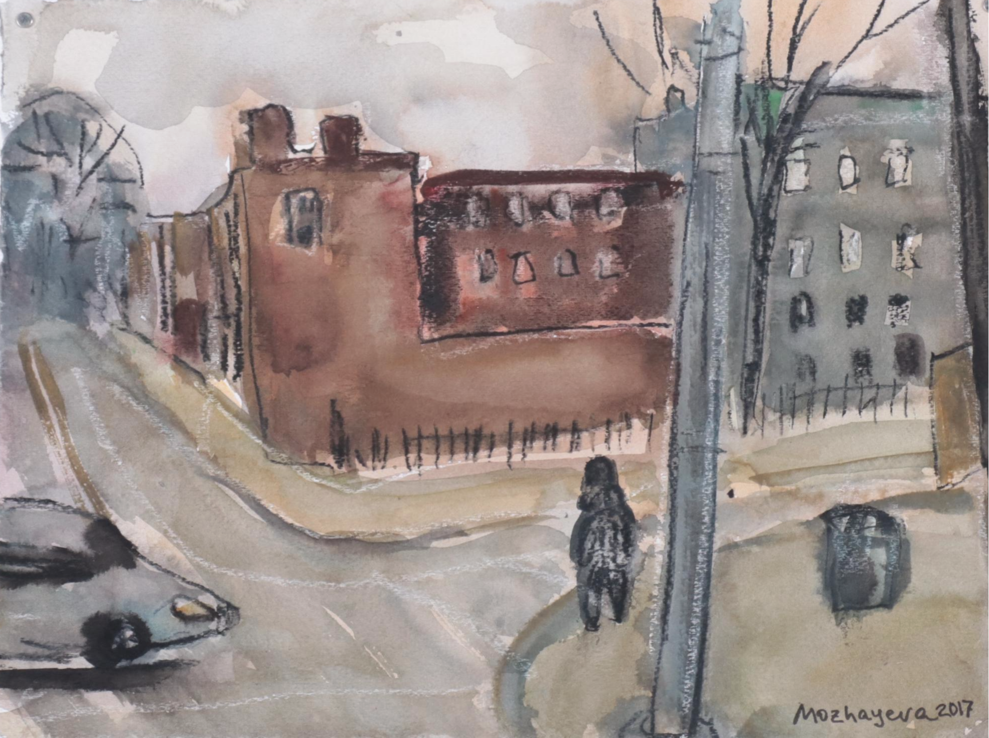 Marina Mozhayeva Watercolor Painting of Street Scene, 2017
