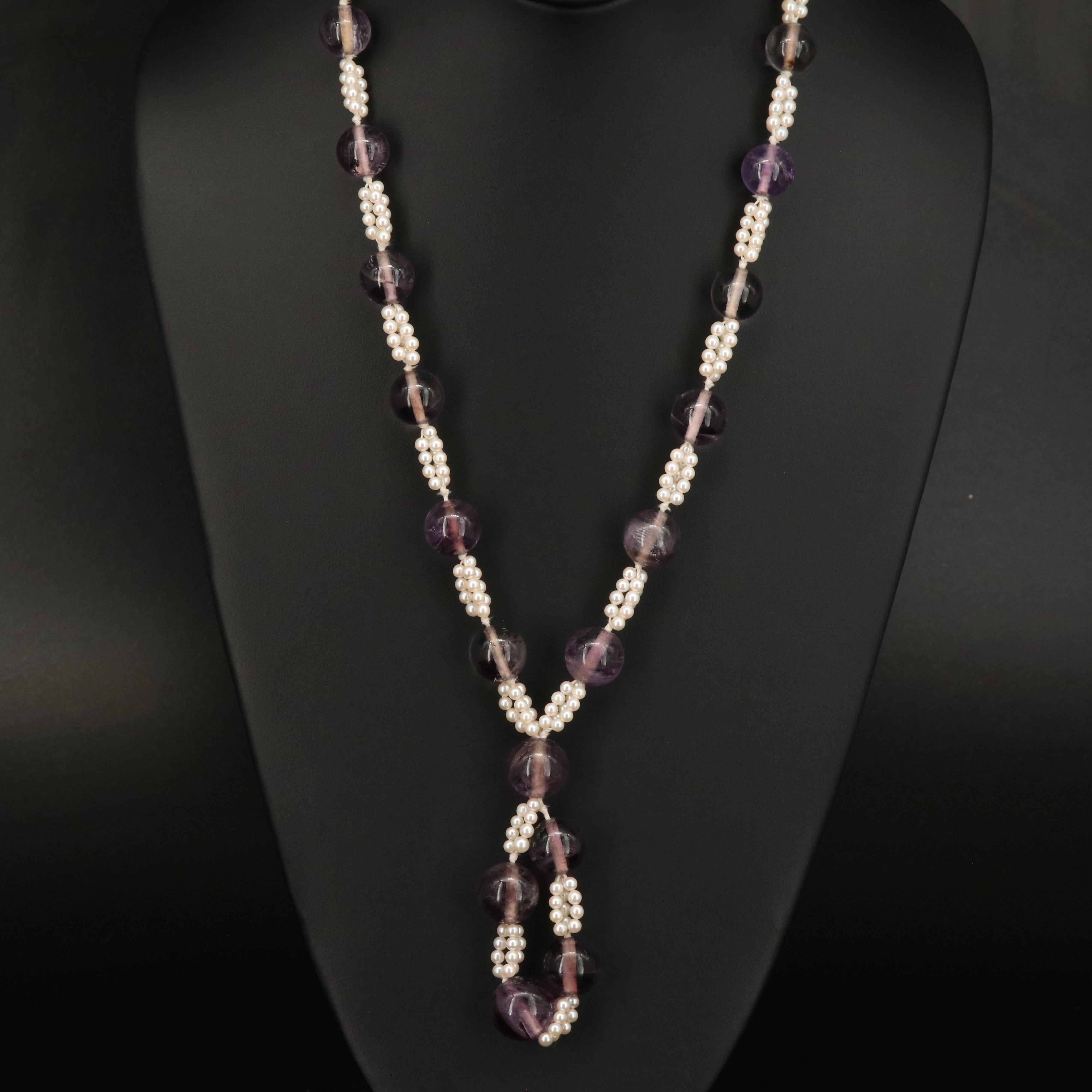 Vintage 14K Amethyst and Pearl Bead Necklace