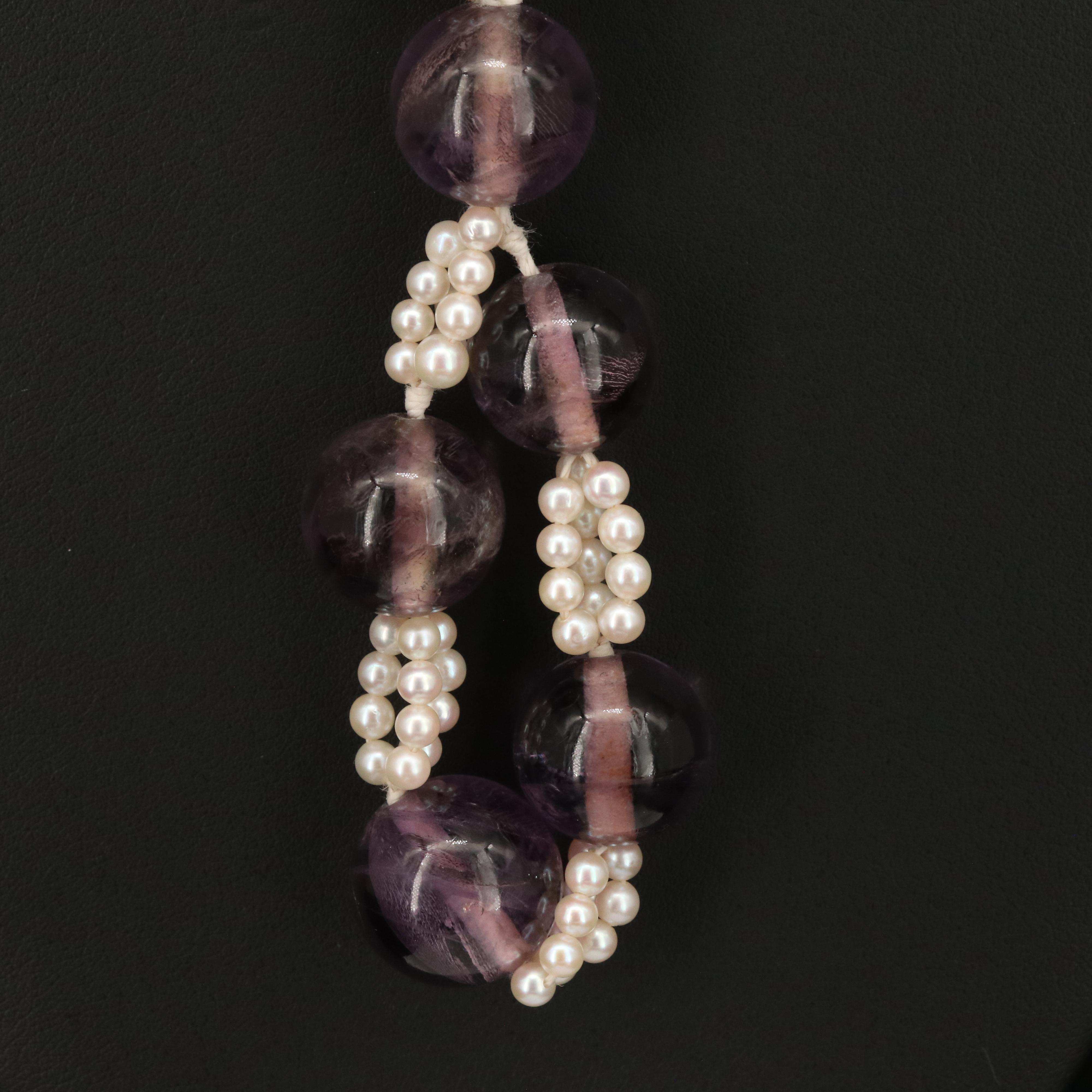 Vintage 14K Amethyst and Pearl Bead Necklace