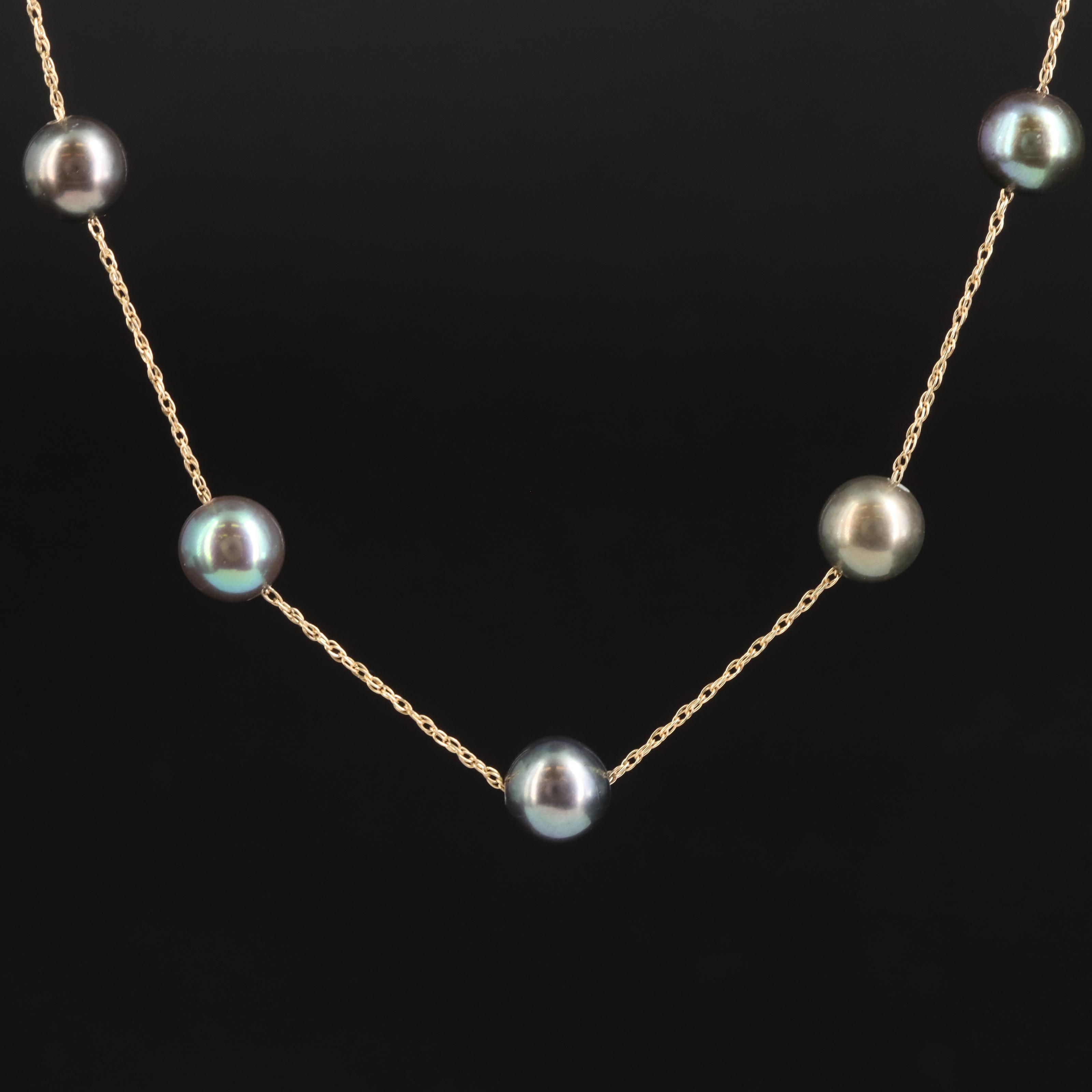 14K Pearl Station Necklace