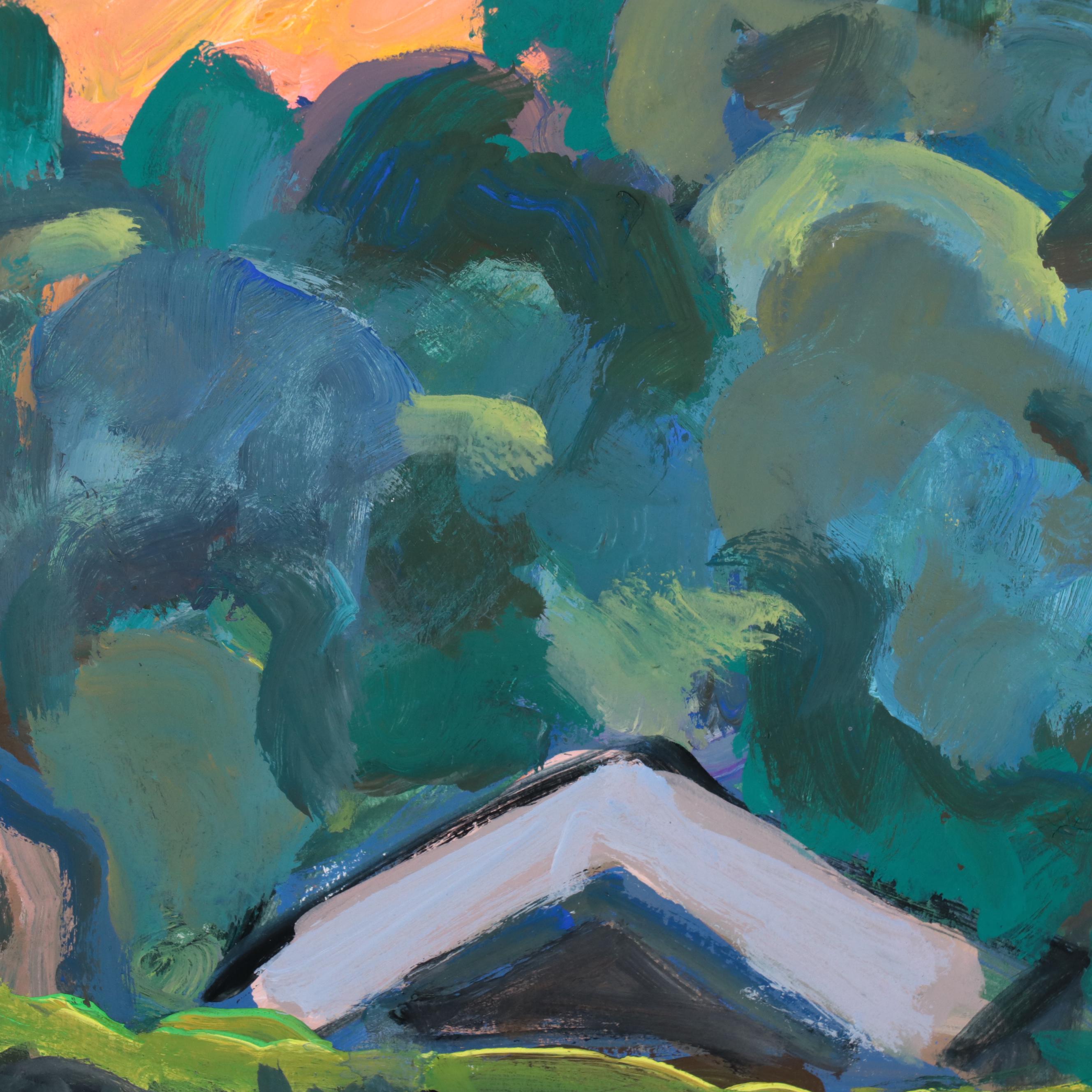 Marina Mozhayeva Acrylic Painting of Houses in Landscape, 2017