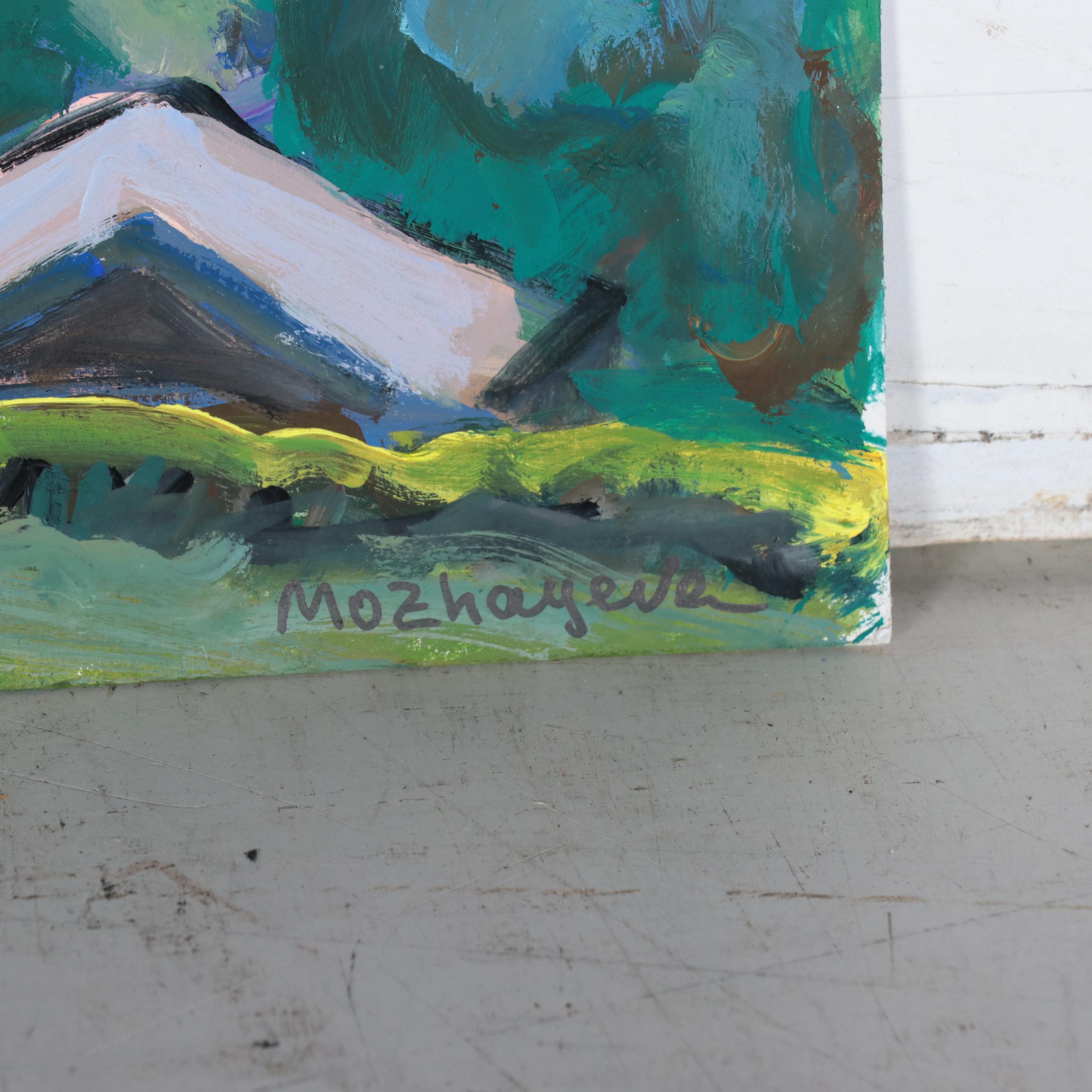 Marina Mozhayeva Acrylic Painting of Houses in Landscape, 2017