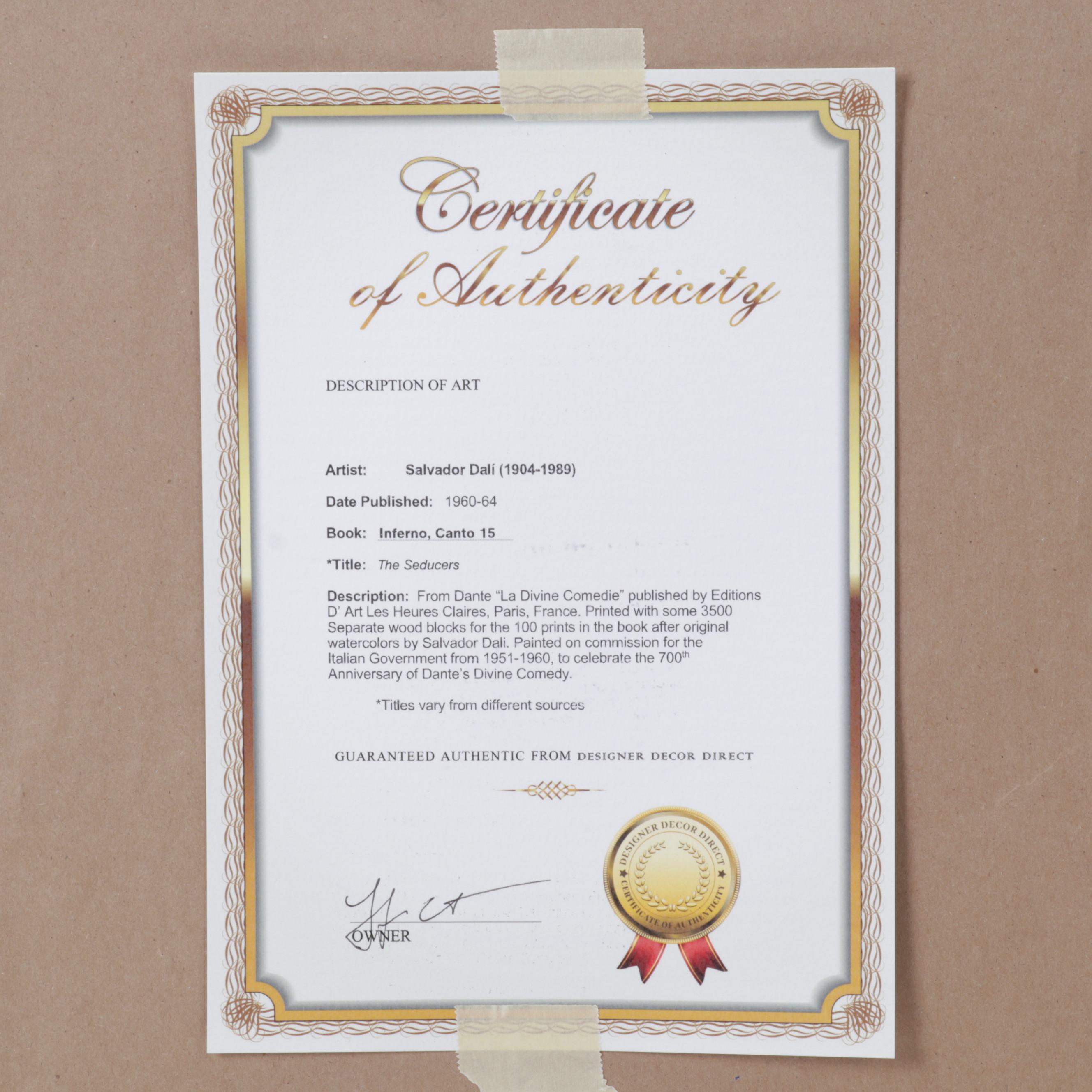 Salvador Dalí Wood Engraving "Les Margelles du Phlégéton"