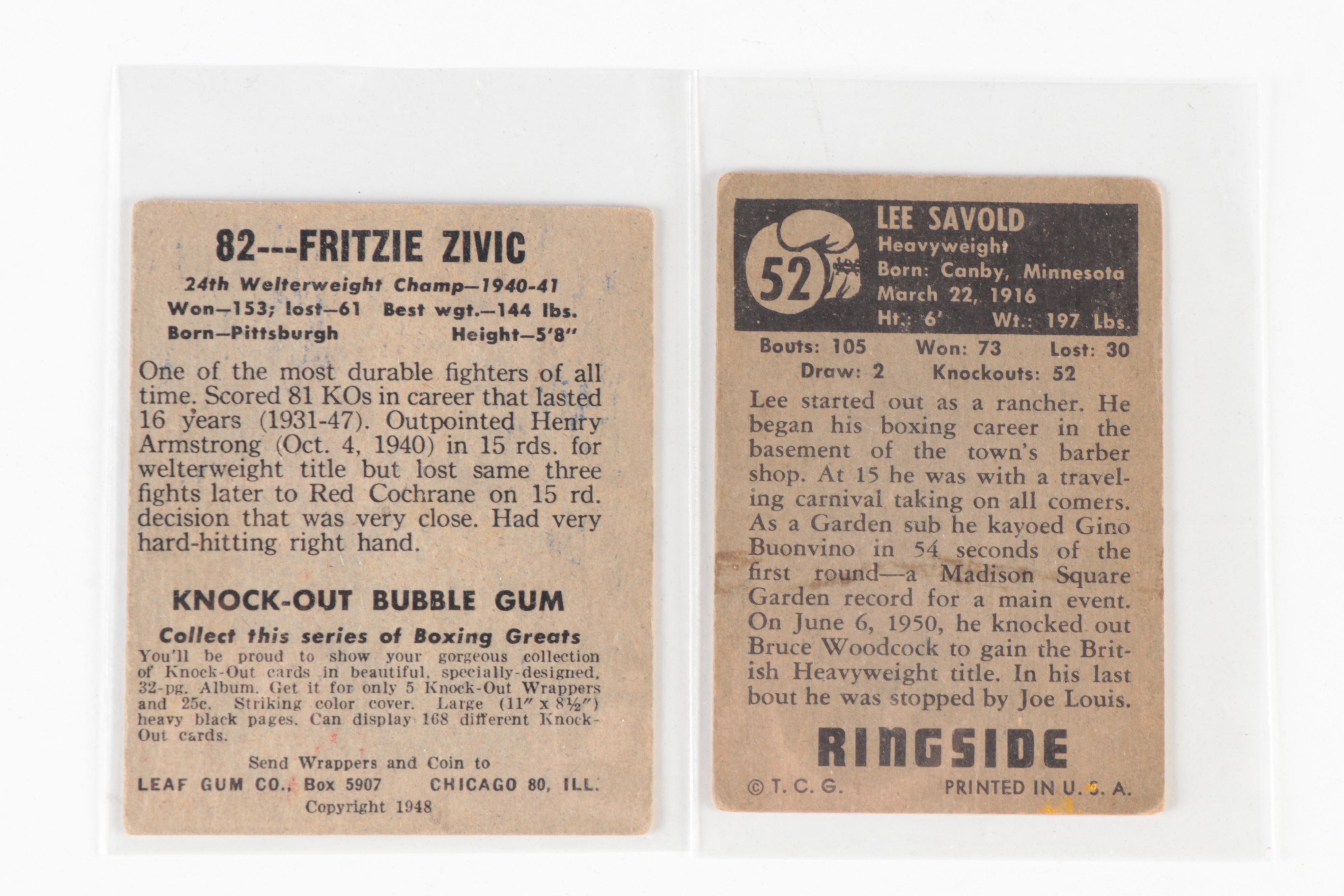 Ringside and Leaf Boxing Cards Including Fritzi Zivic and Others, 1940s–1950s