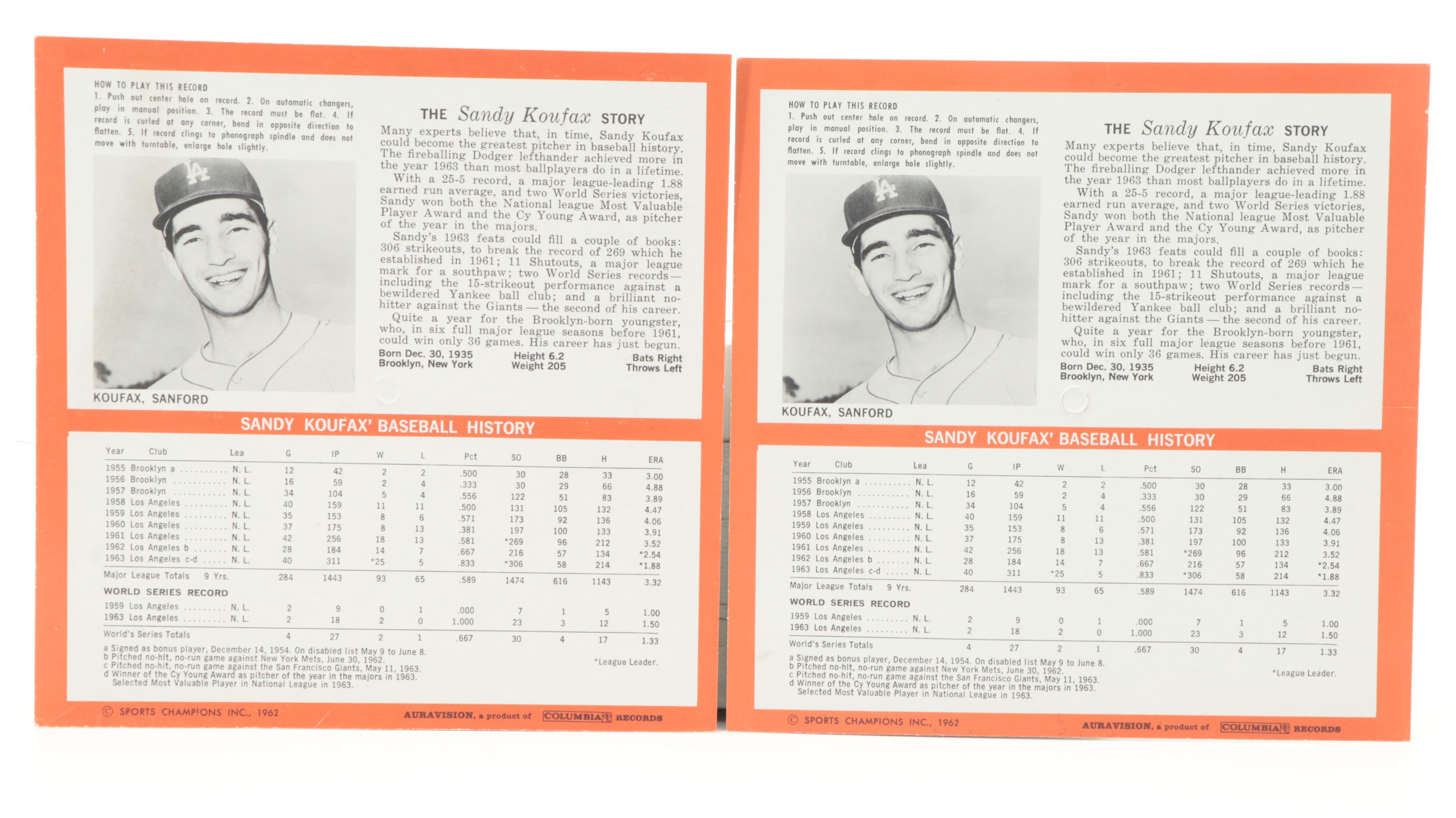 1964 Auravision Sandy Koufax Baseball Record Sleeve Trading Cards