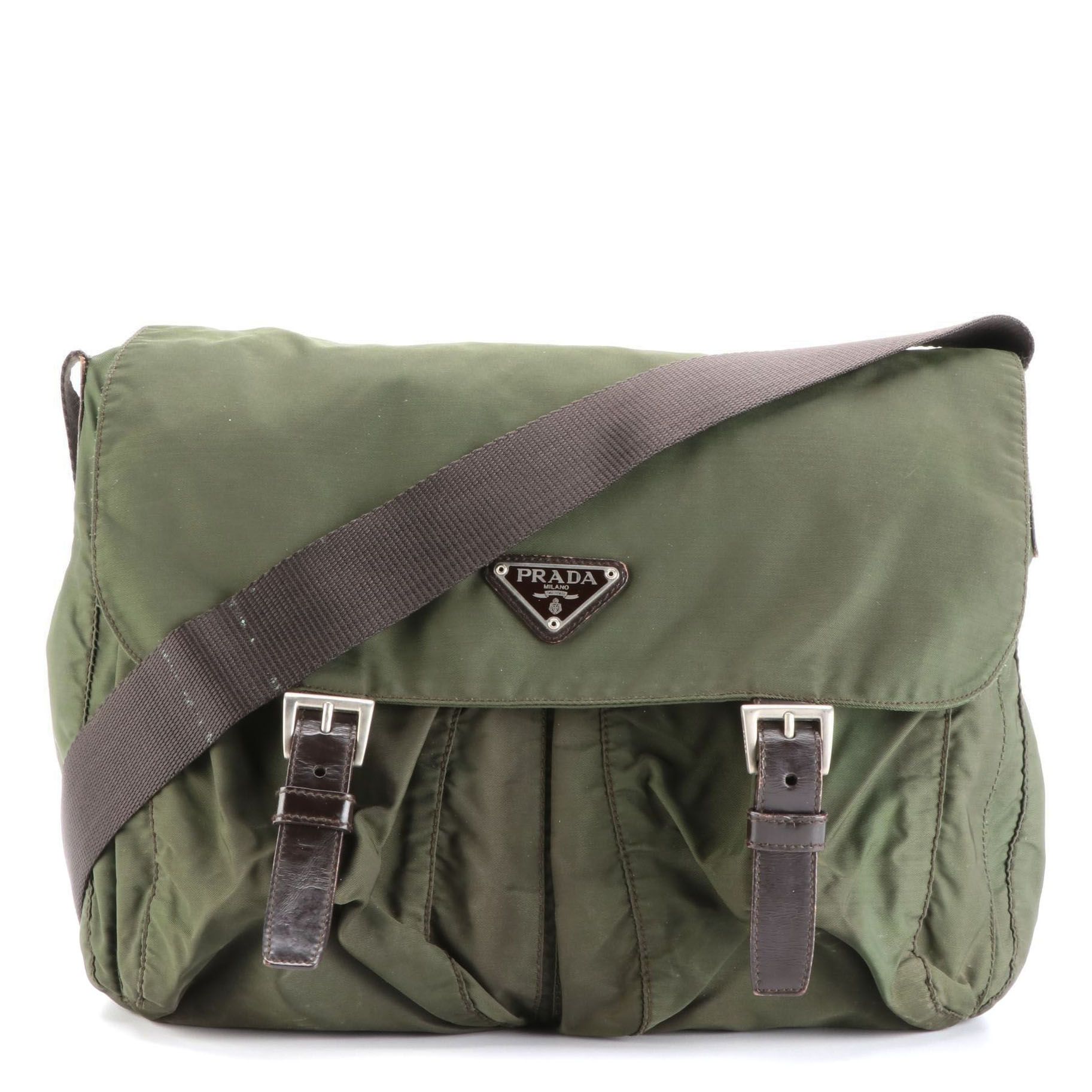 Prada Messenger Bag in Nylon Gabardine and Dark Brown Leather