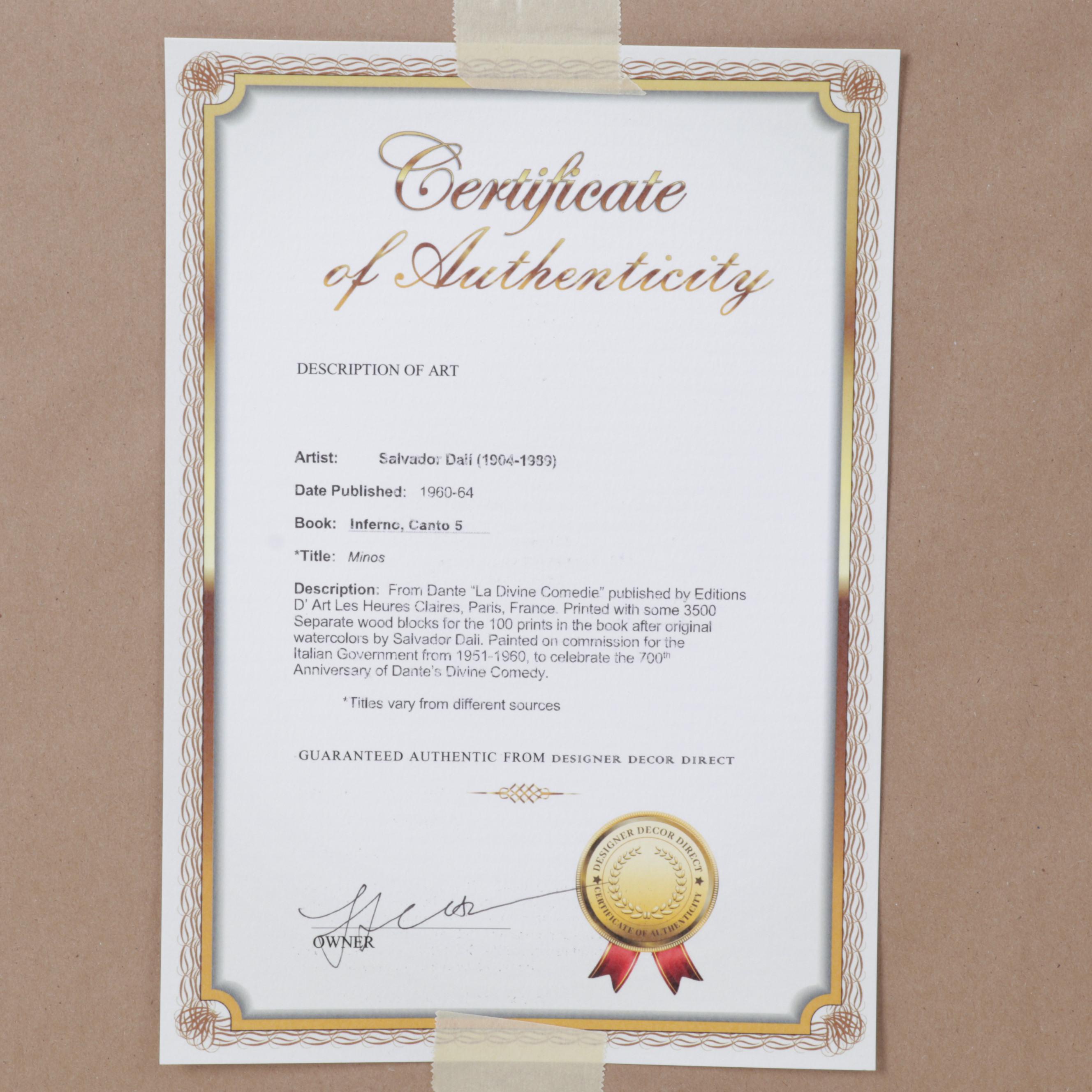 Salvador Dalí Wood Engraving "Minos"