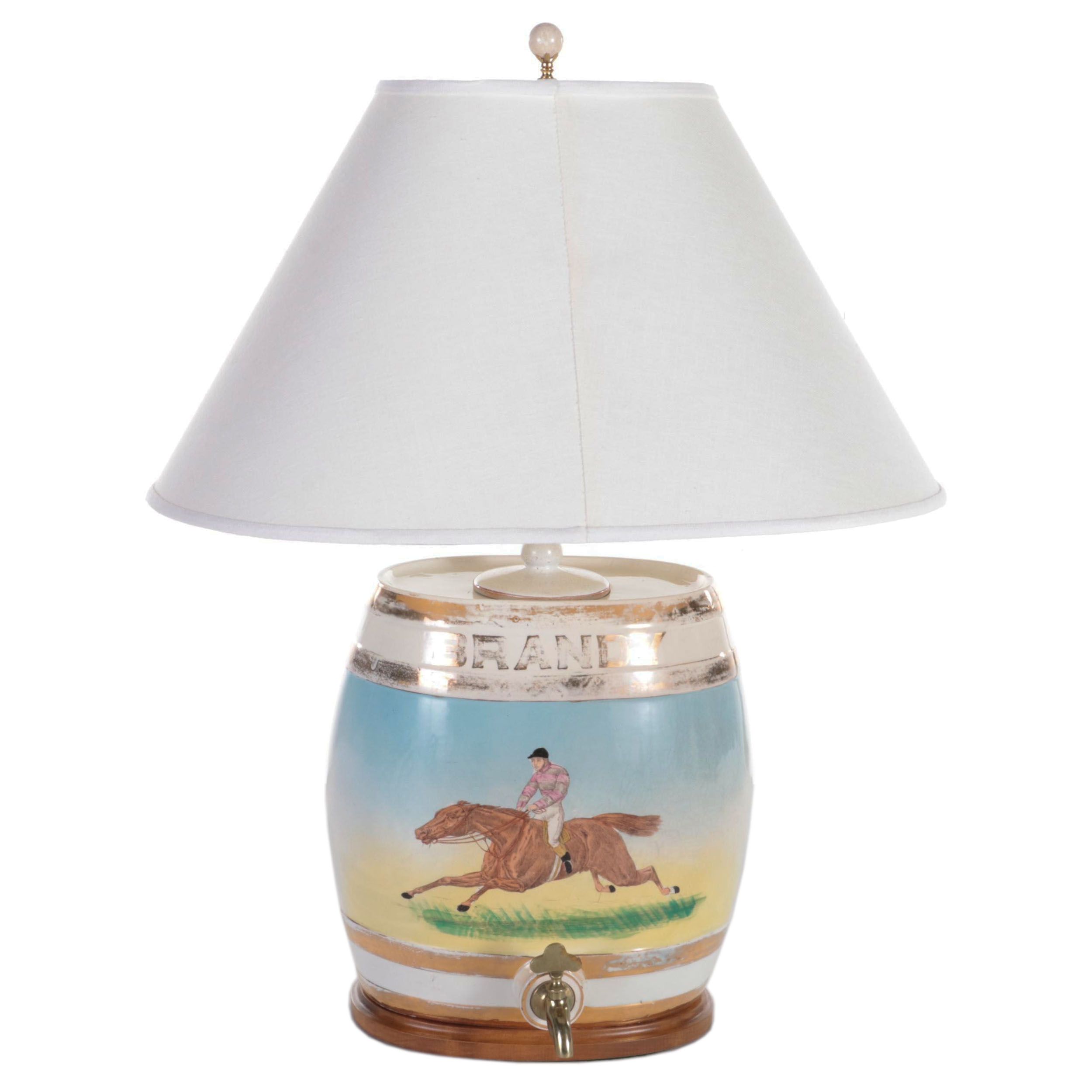 English Earthenware Pub Brandy Barrel Adapted as Table Lamp