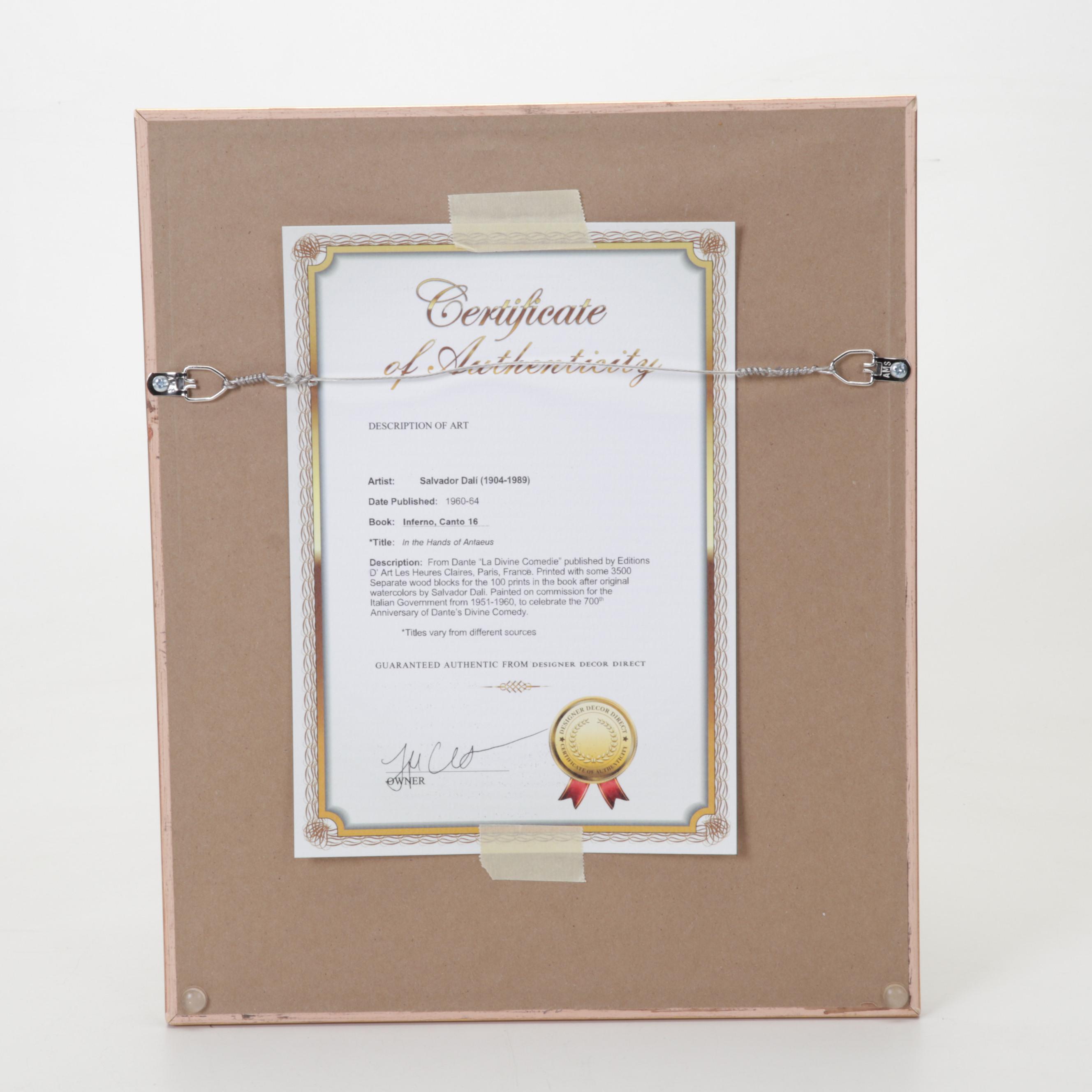 Salvador Dalí Wood Engraving "Dans les mains d'Antaeus"