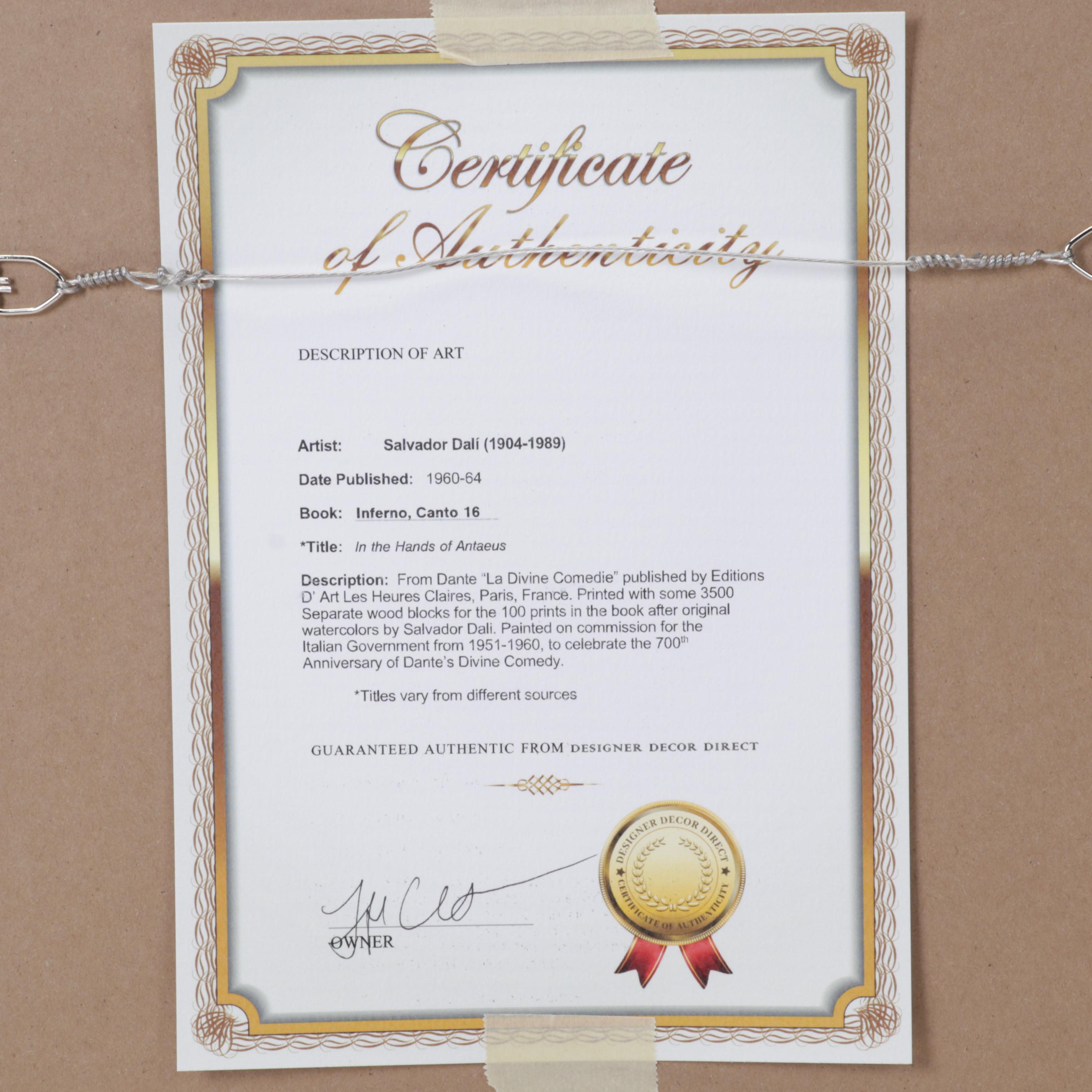 Salvador Dalí Wood Engraving "Dans les mains d'Antaeus"