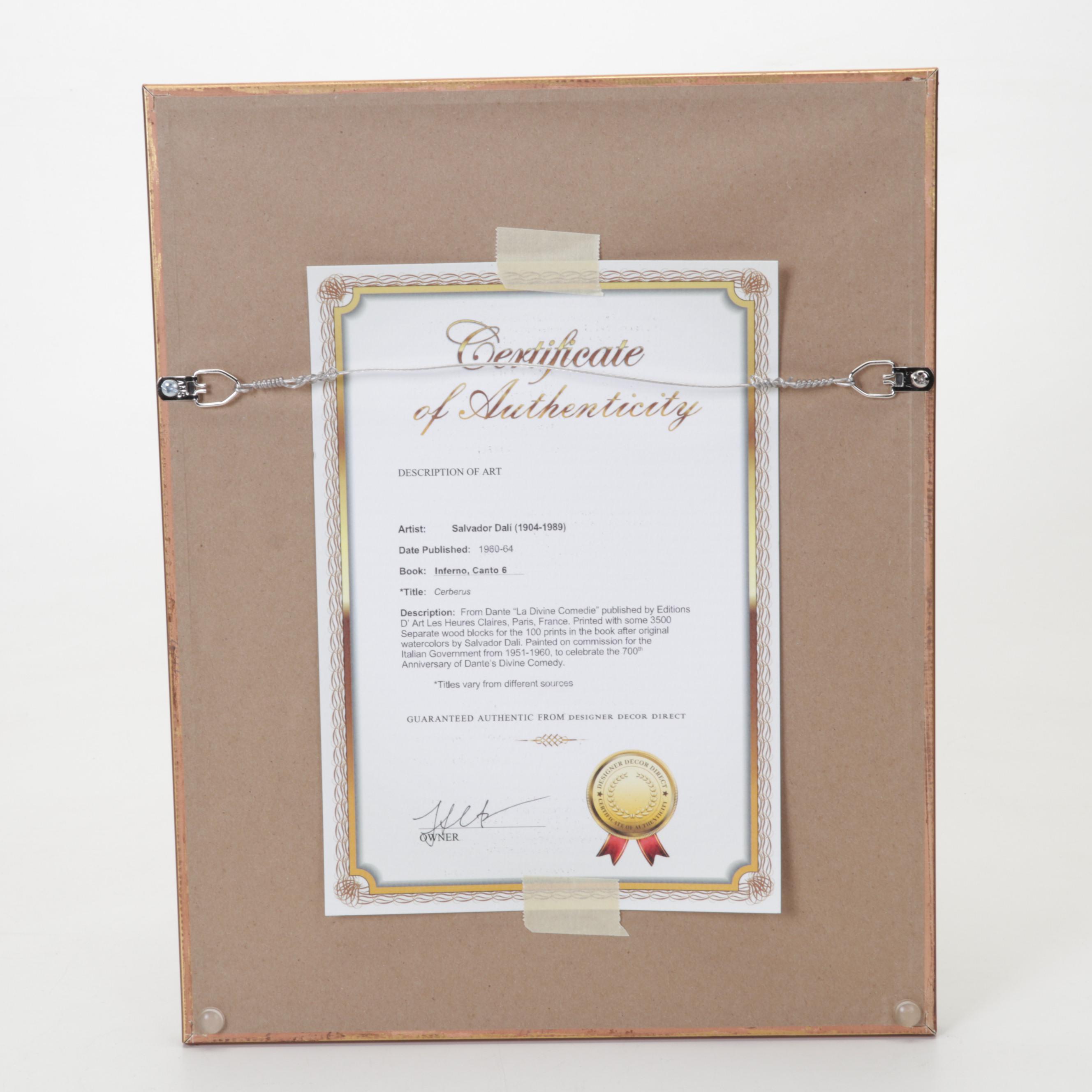 Salvador Dalí Wood Engraving "Cerberus"