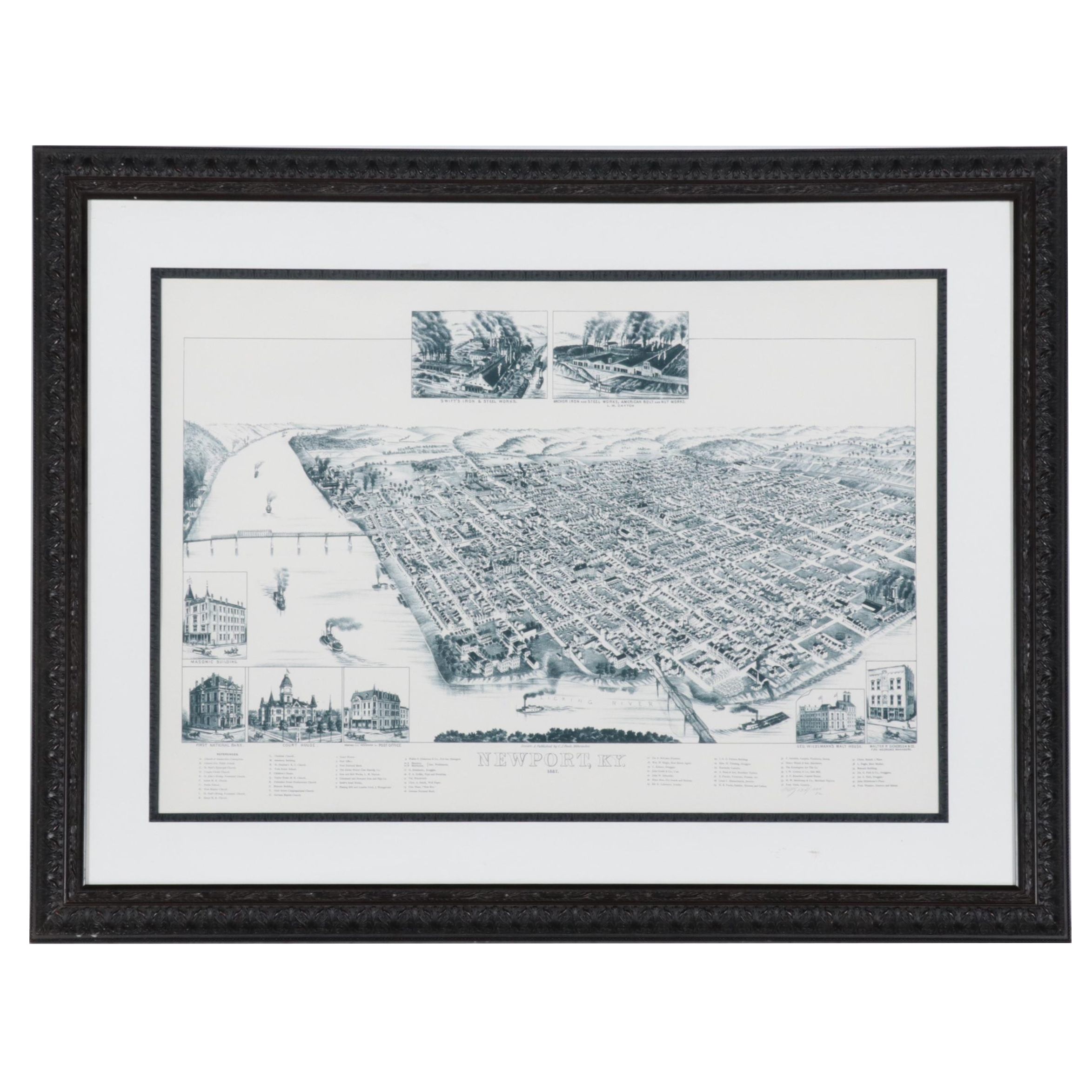 Limited Edition Giclée Map of Newport, Kentucky, Circa 1982
